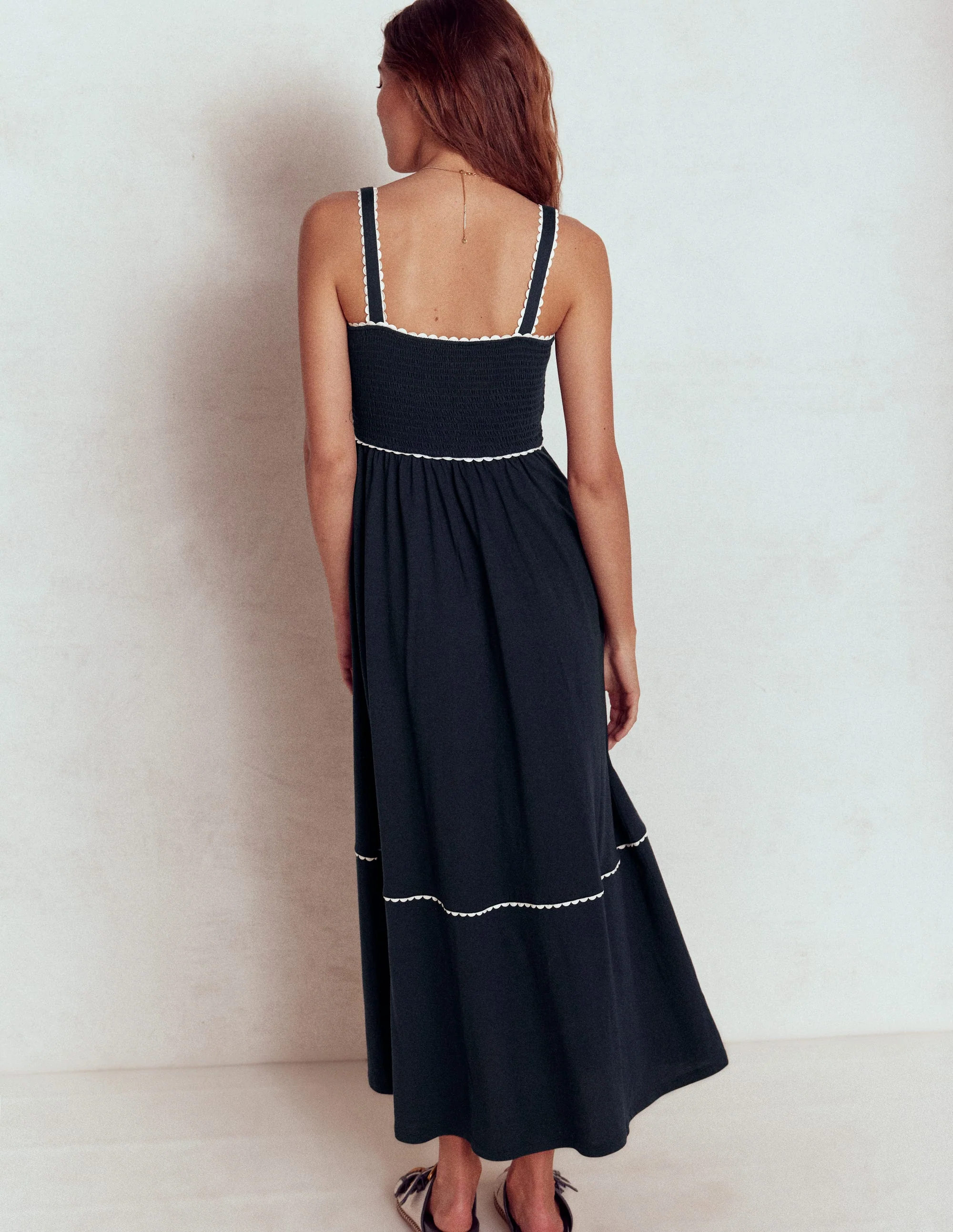 Smocked Trim Maxi Dress-Navy - Image 5