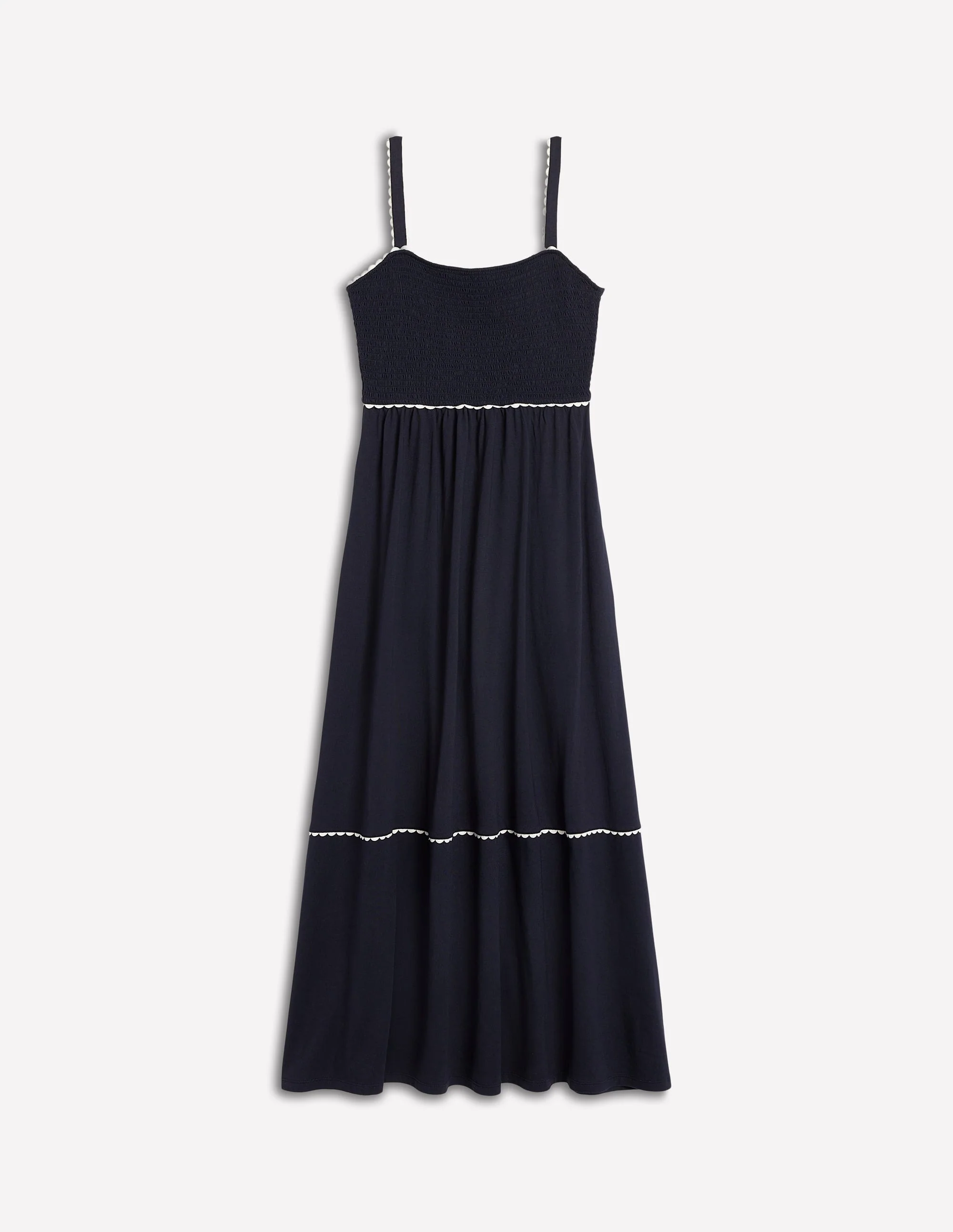 Smocked Trim Maxi Dress-Navy - Image 6