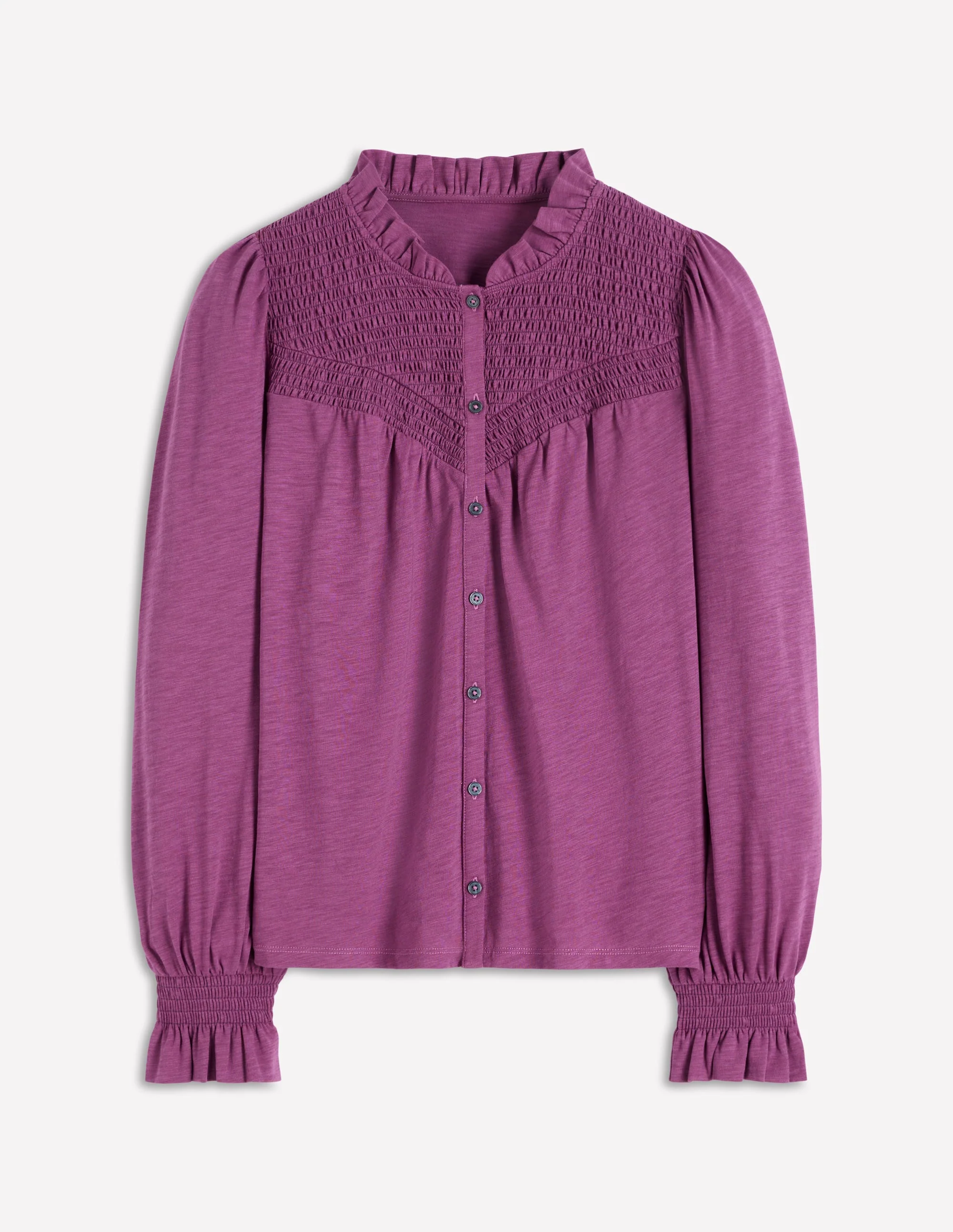 Smocked Yoke Jersey Shirt-Damson - Image 6