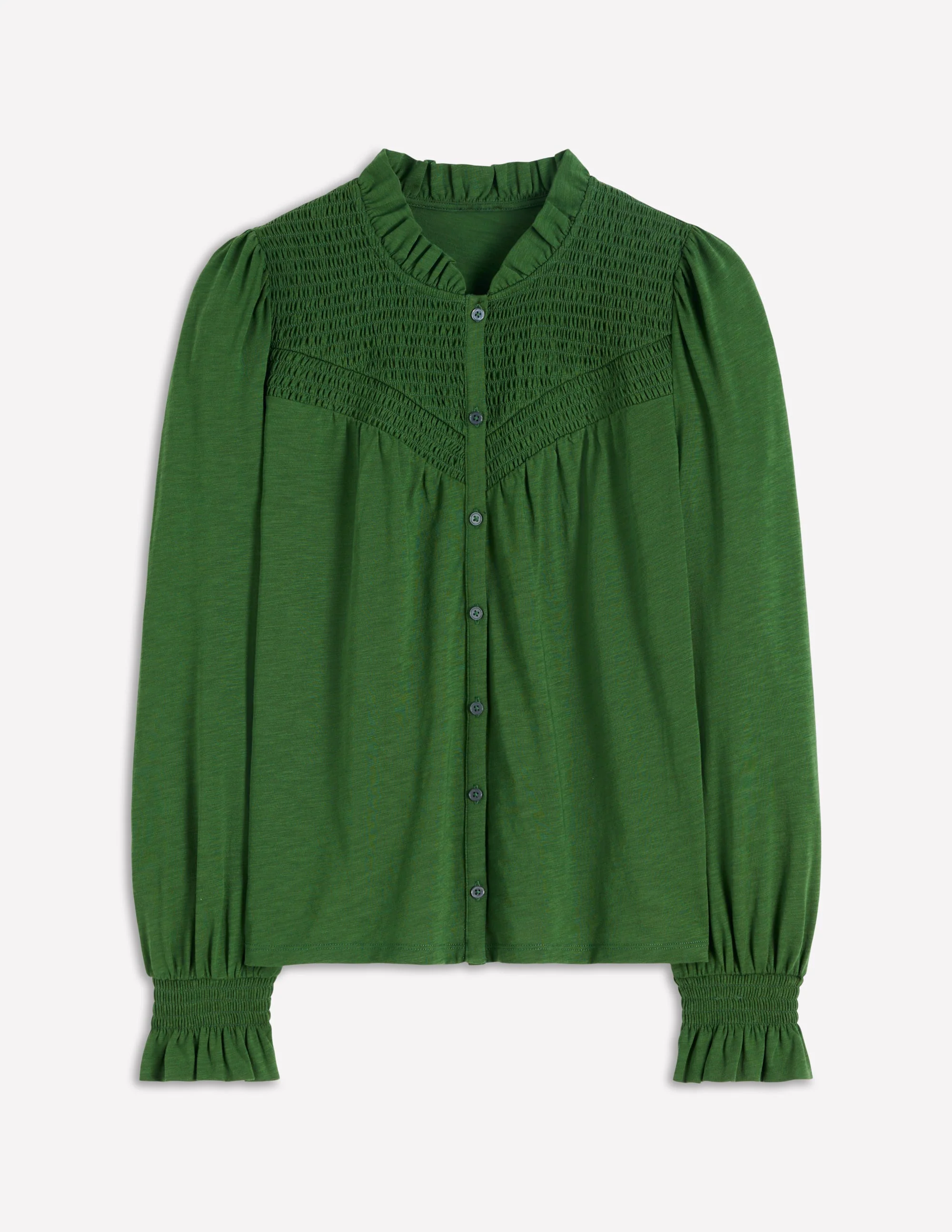 Smocked Yoke Jersey Shirt-Woodland Green - Image 5