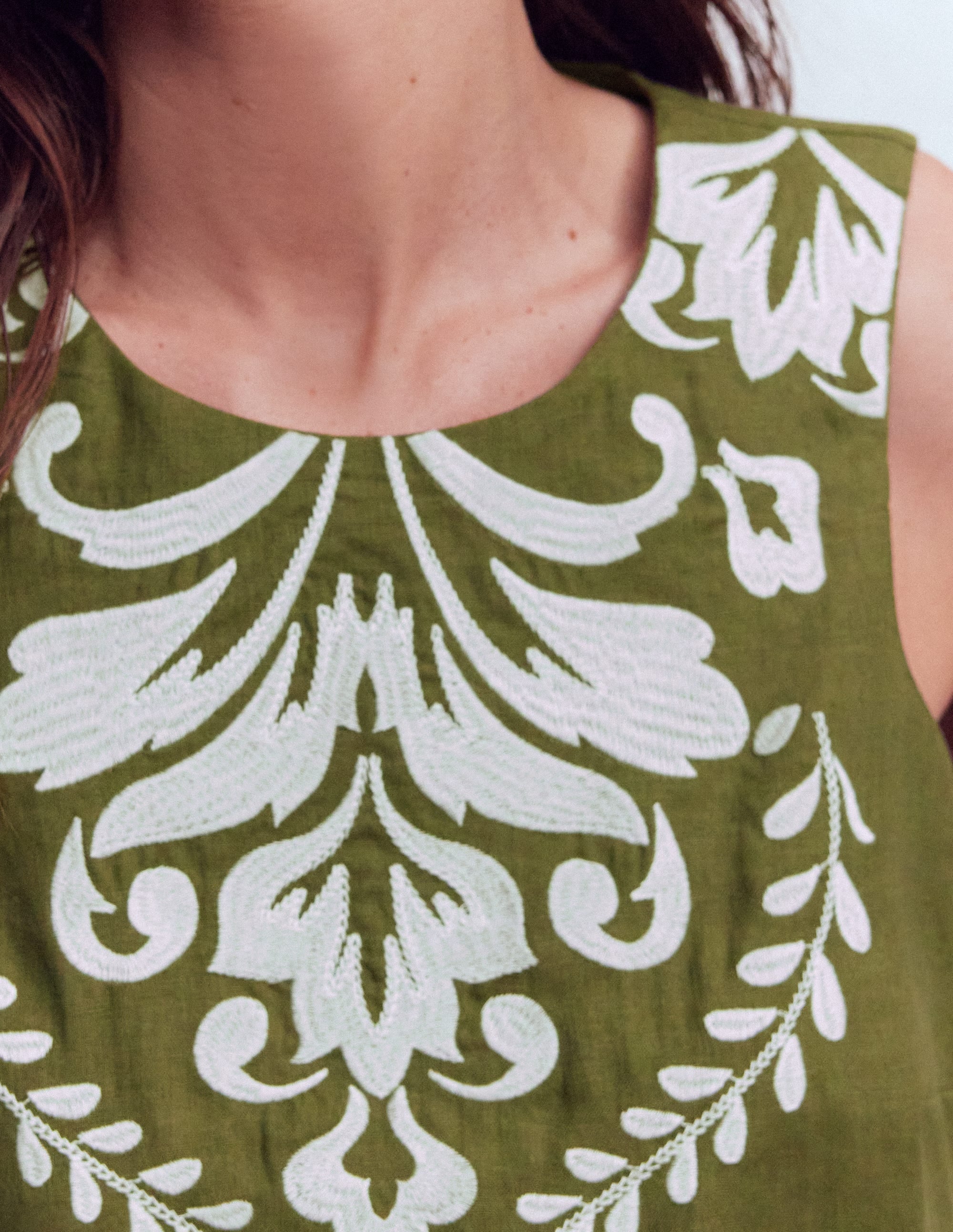 Sofia Embroidered Linen Top-Woodland Green - Image 3