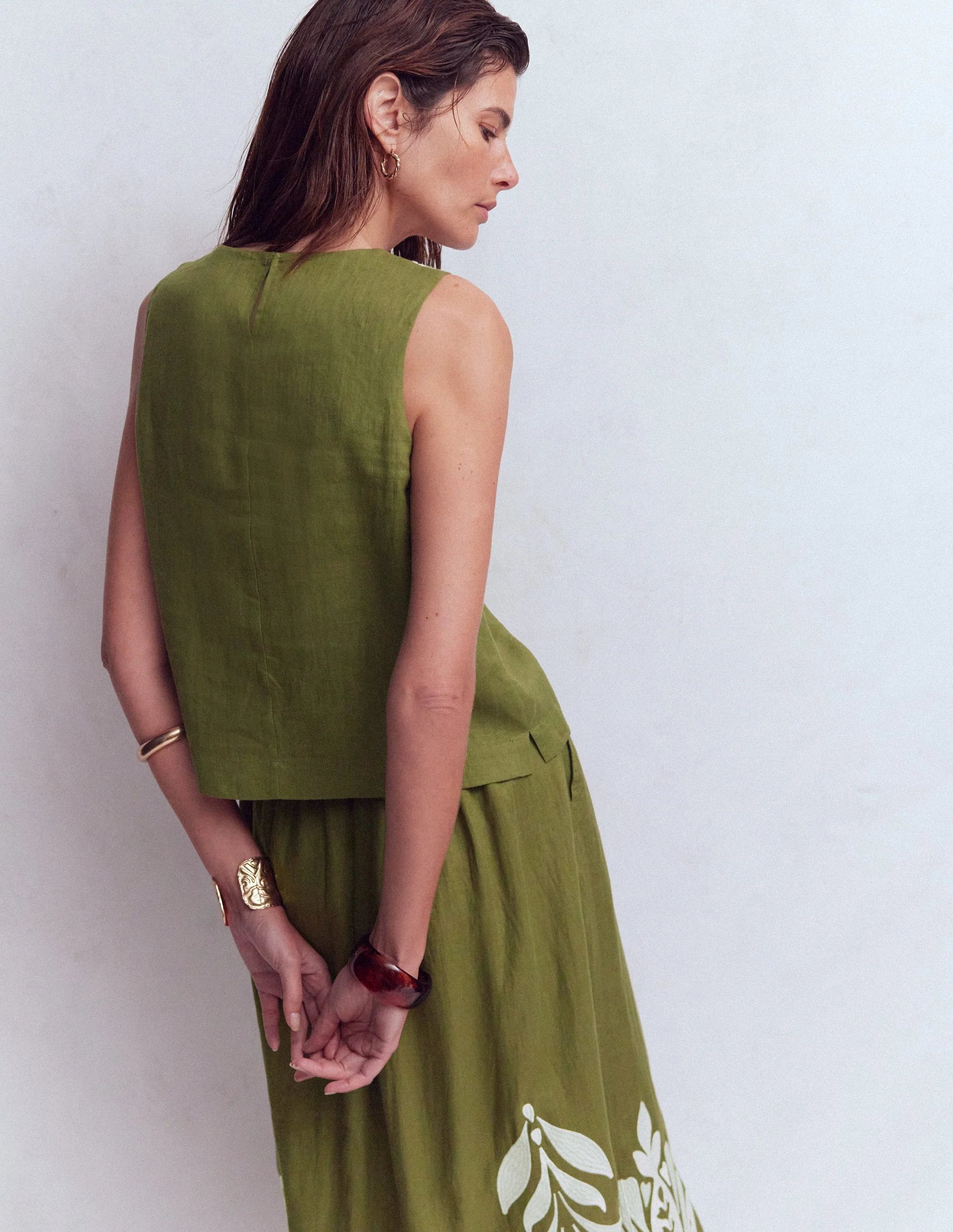 Sofia Embroidered Linen Top-Woodland Green - Image 4