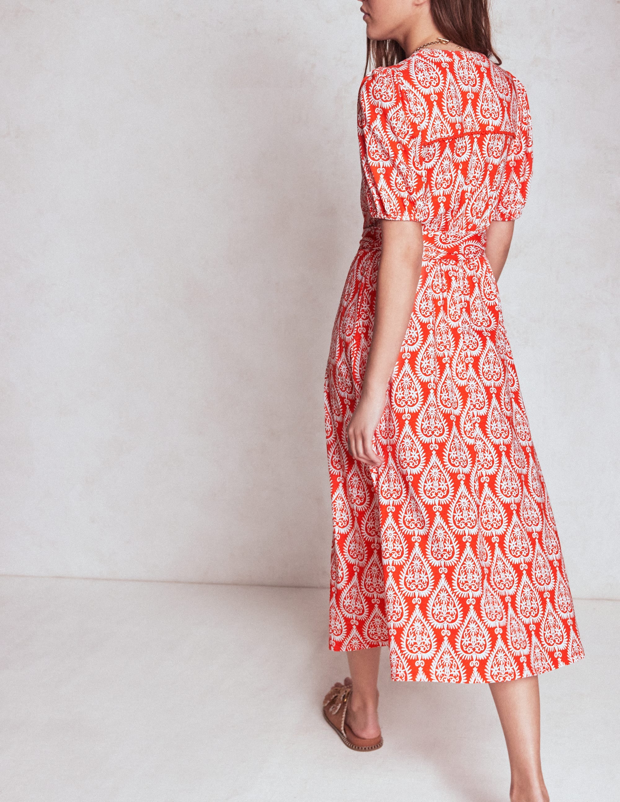 Sofia Trim Jersey Midi Dress-Firecracker Red, Ornate Geo - Image 4