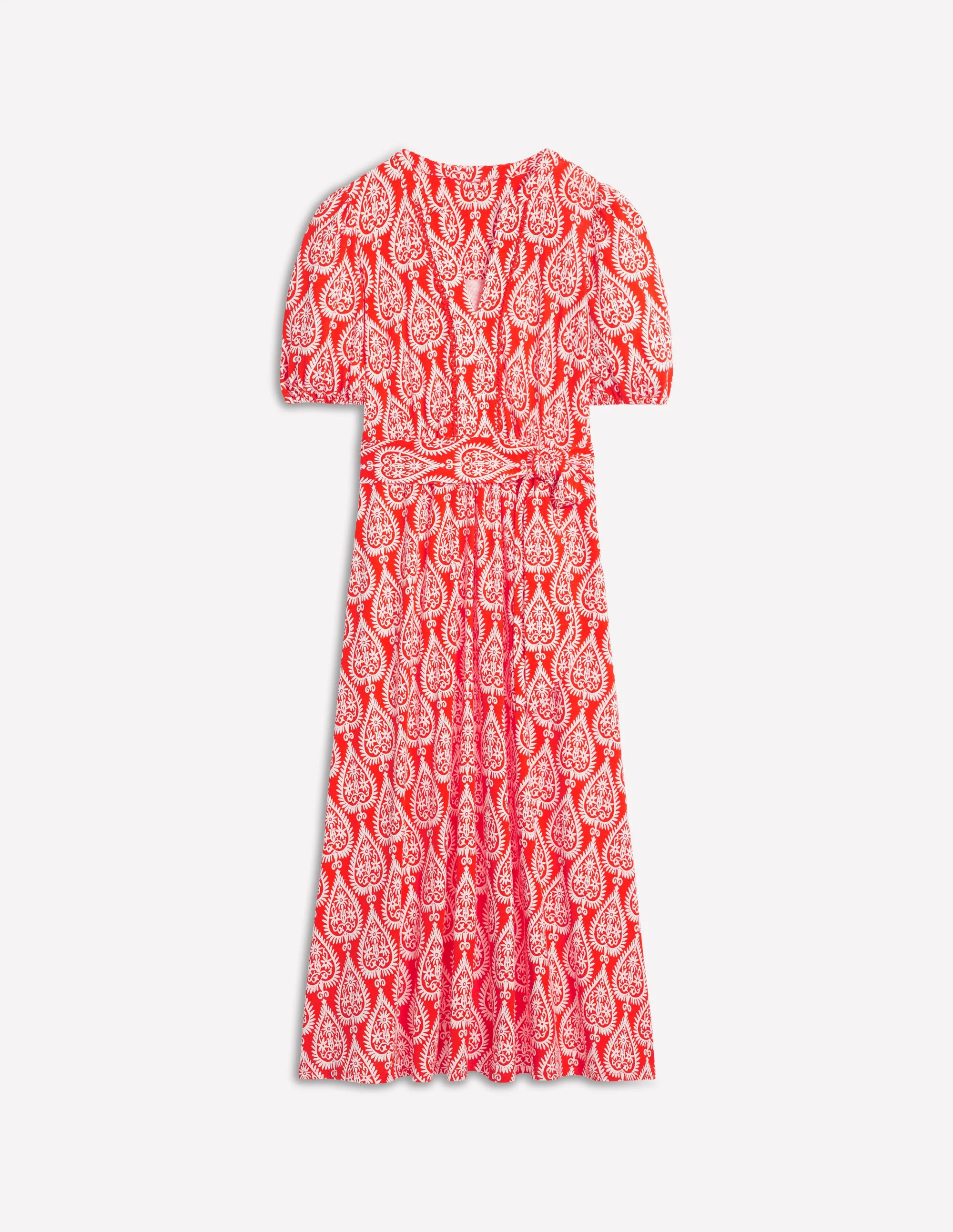 Sofia Trim Jersey Midi Dress-Firecracker Red, Ornate Geo - Image 6