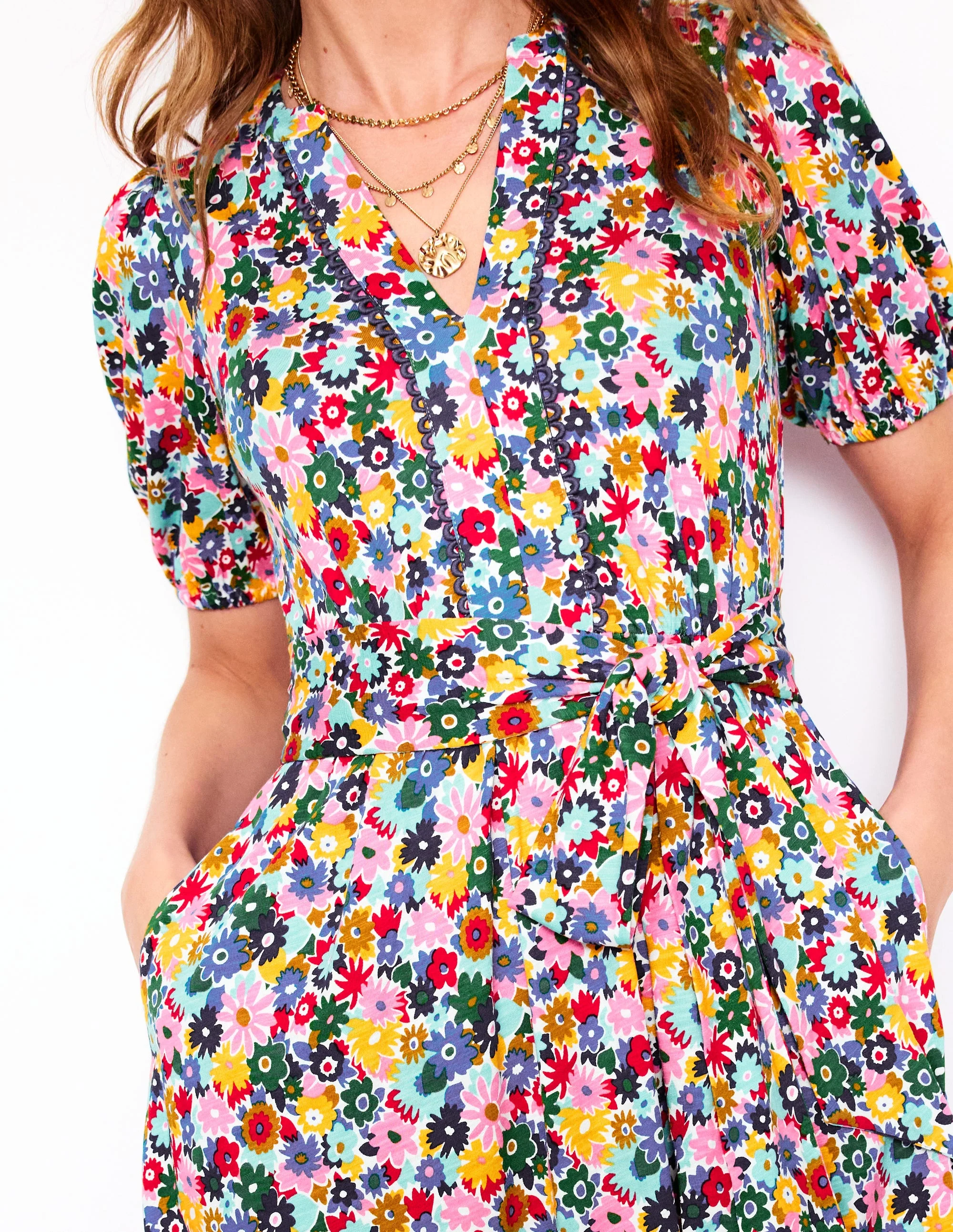 Sofia Trim Jersey Midi Dress-Multi, Paintbox Ditsy - Image 3