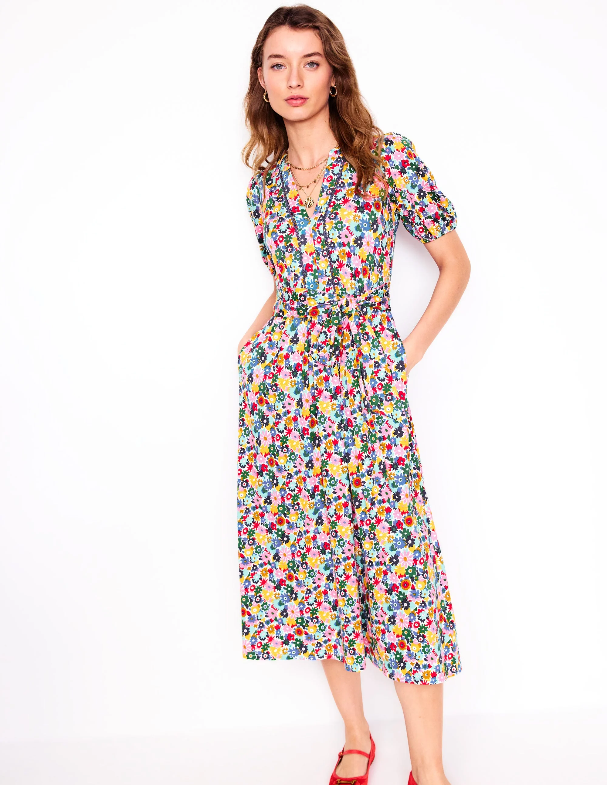 Sofia Trim Jersey Midi Dress-Multi, Paintbox Ditsy - Image 5