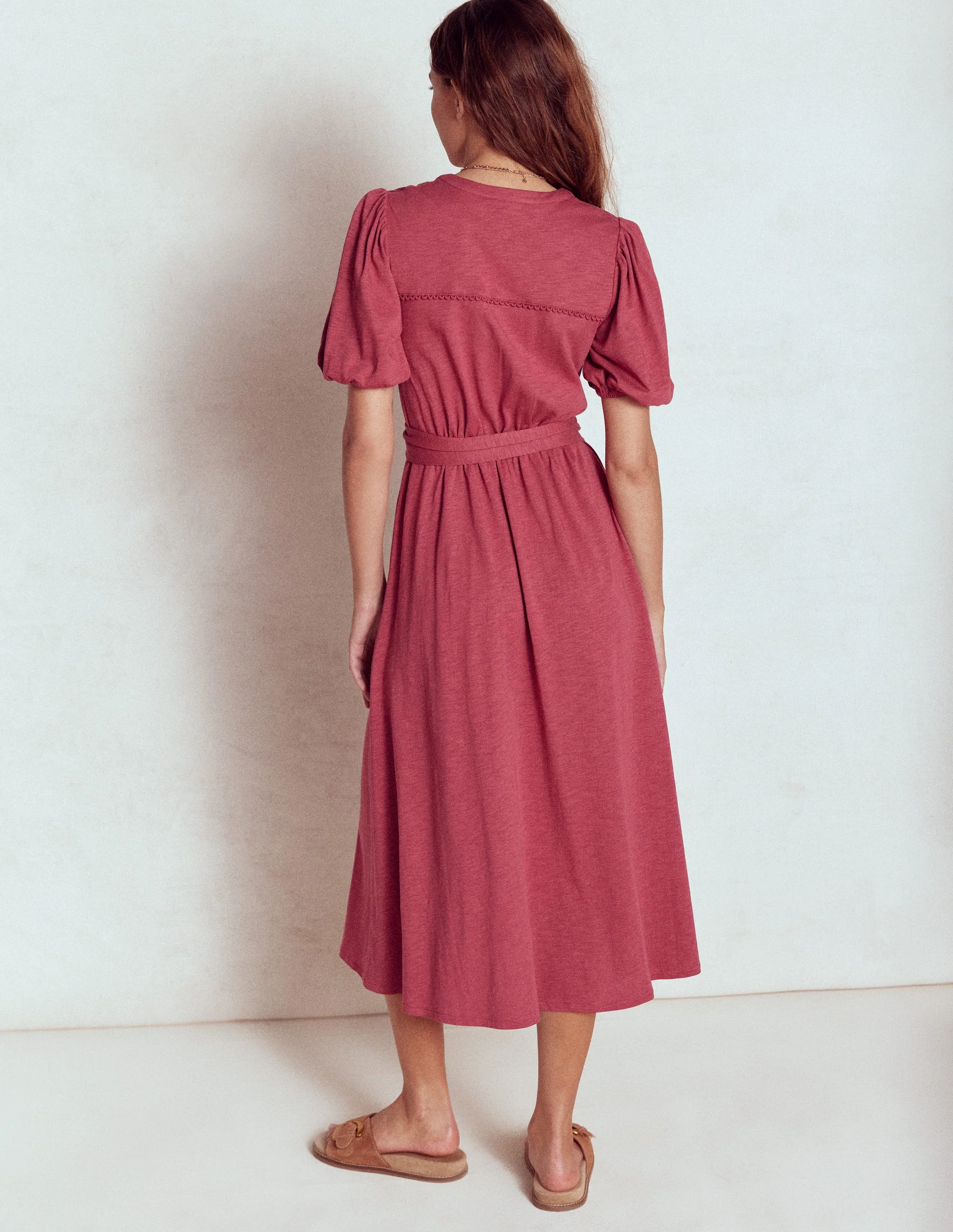 Sofia Trim Jersey Midi Dress-Terracotta Red - Image 3