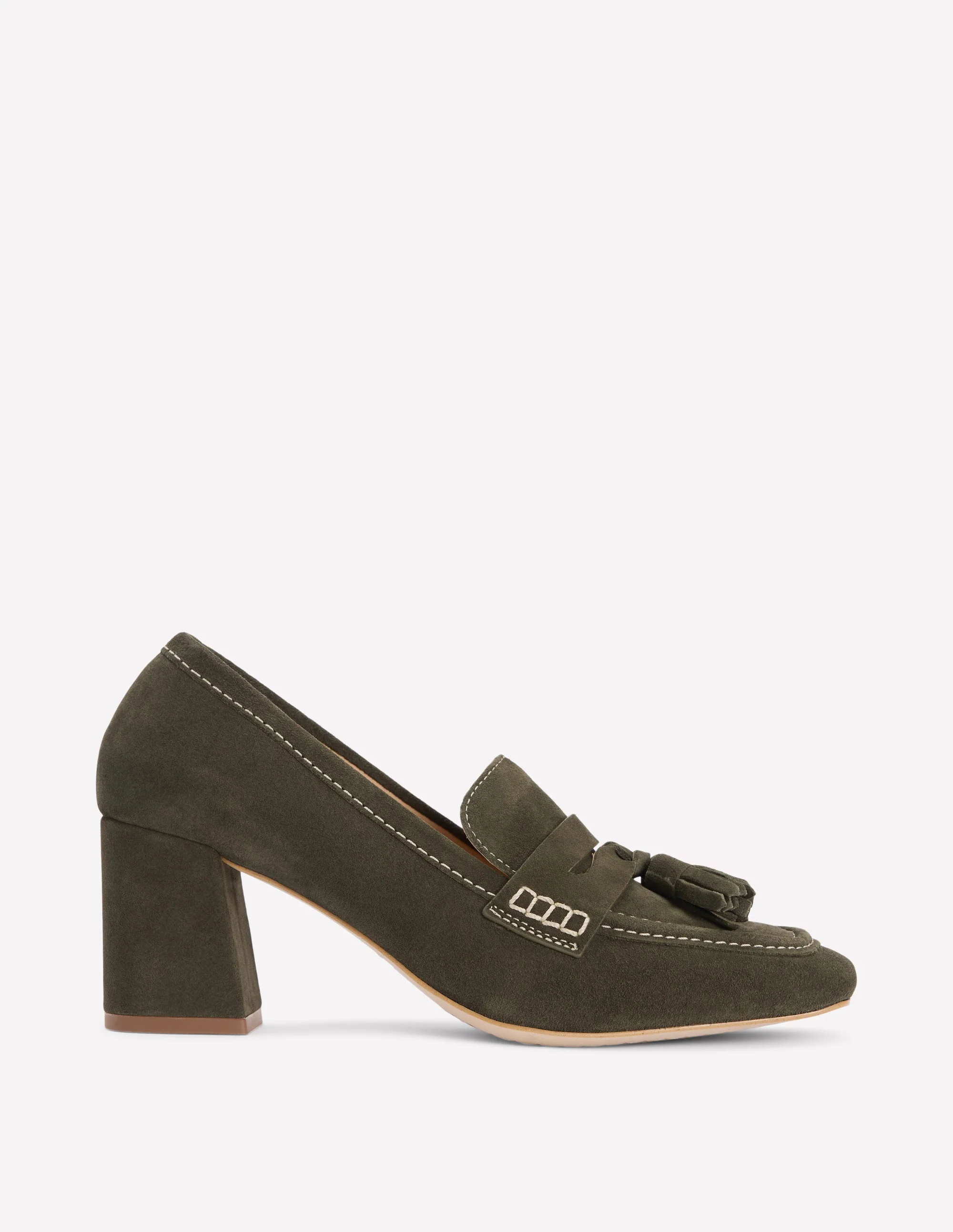 Sol Block Heeled Penny Loafers-Dark Moss