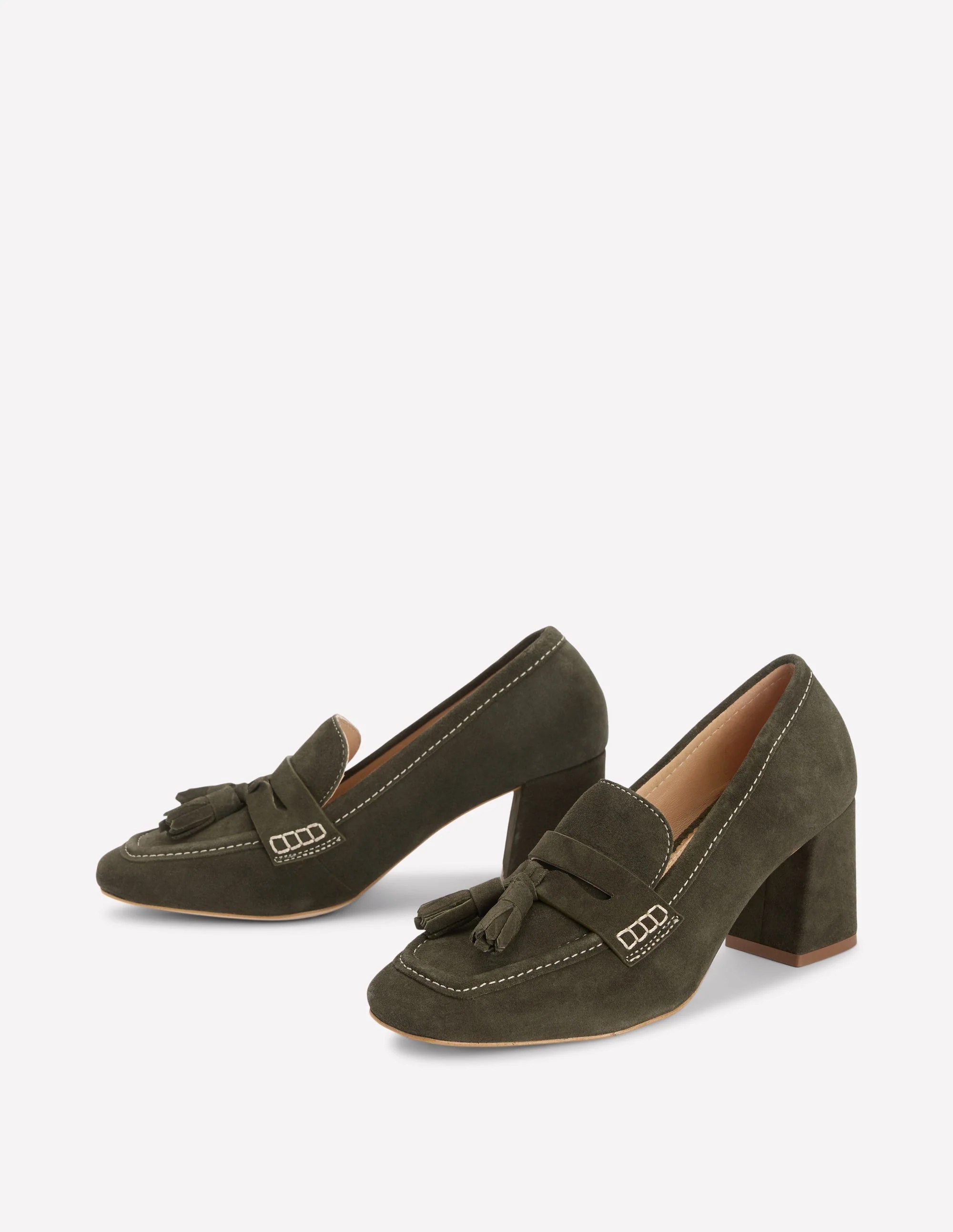 Sol Block Heeled Penny Loafers-Dark Moss - Image 3