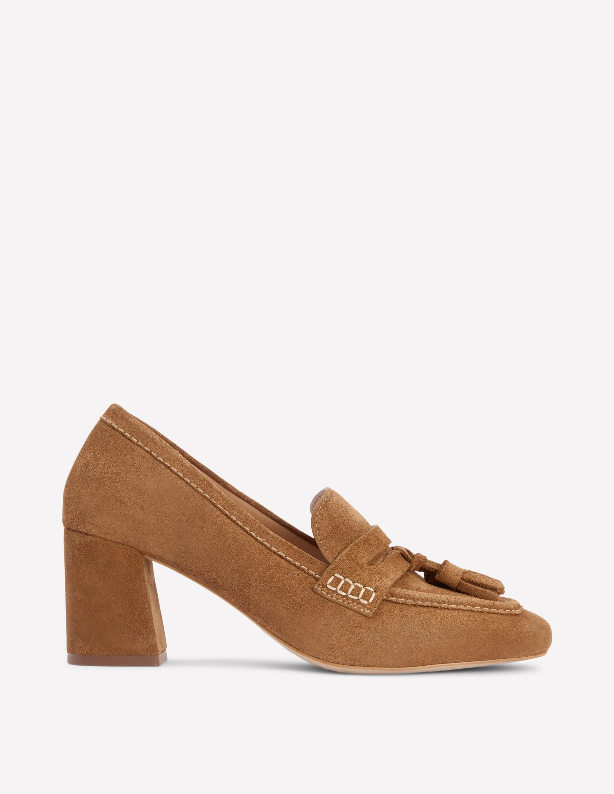 Sol Block Heeled Penny Loafers-Tan
