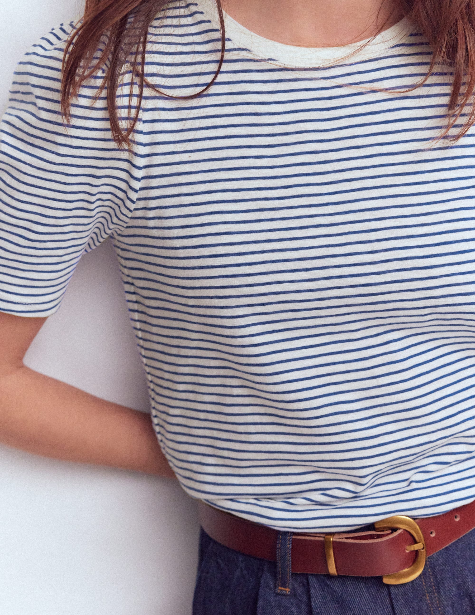 Sophie Puff Sleeve T-shirt-Beaucoup Blue and Ivory Stripe - Image 2