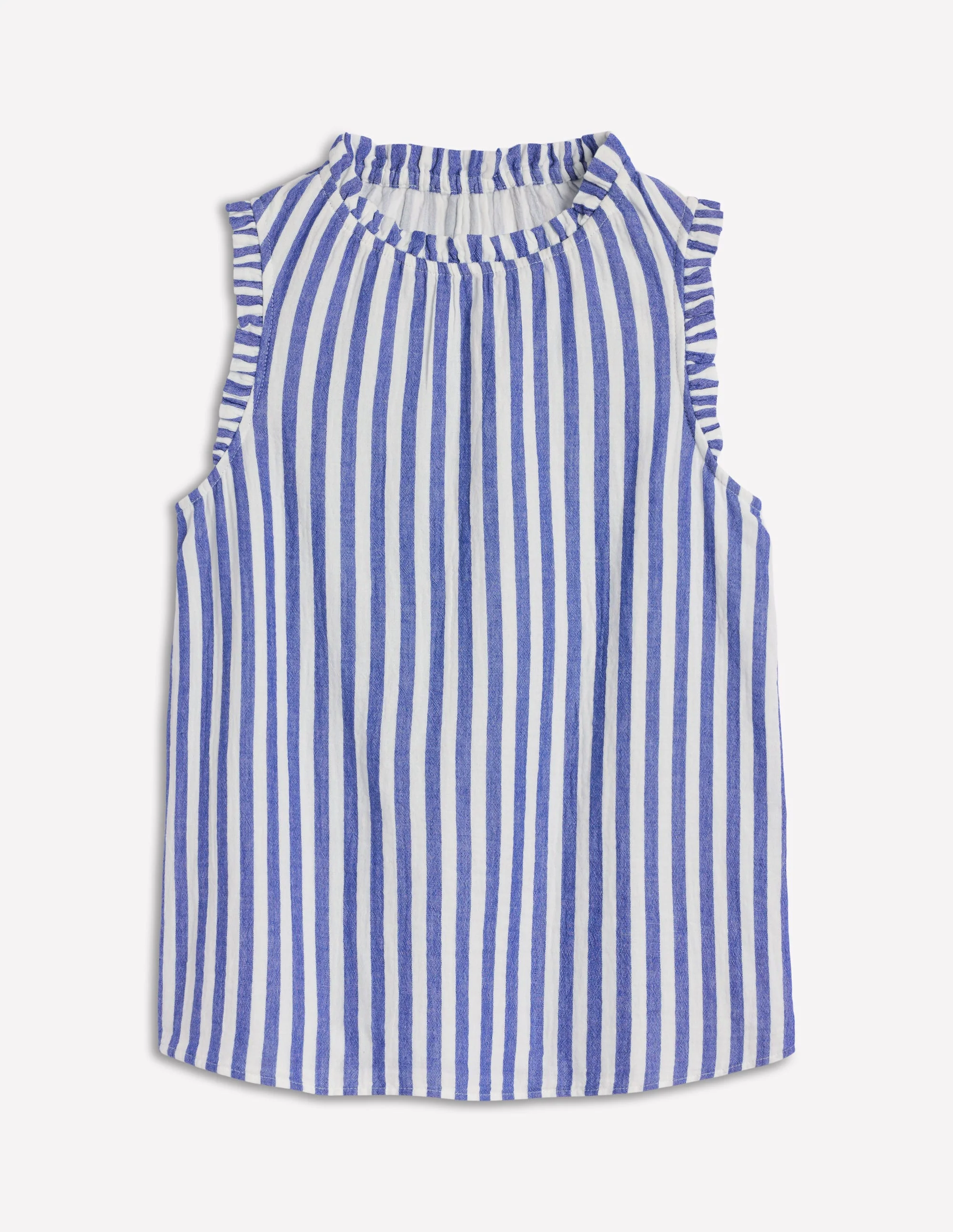 Sophie Ruffle Double Cloth Top-Bright Blue Stripe - Image 7