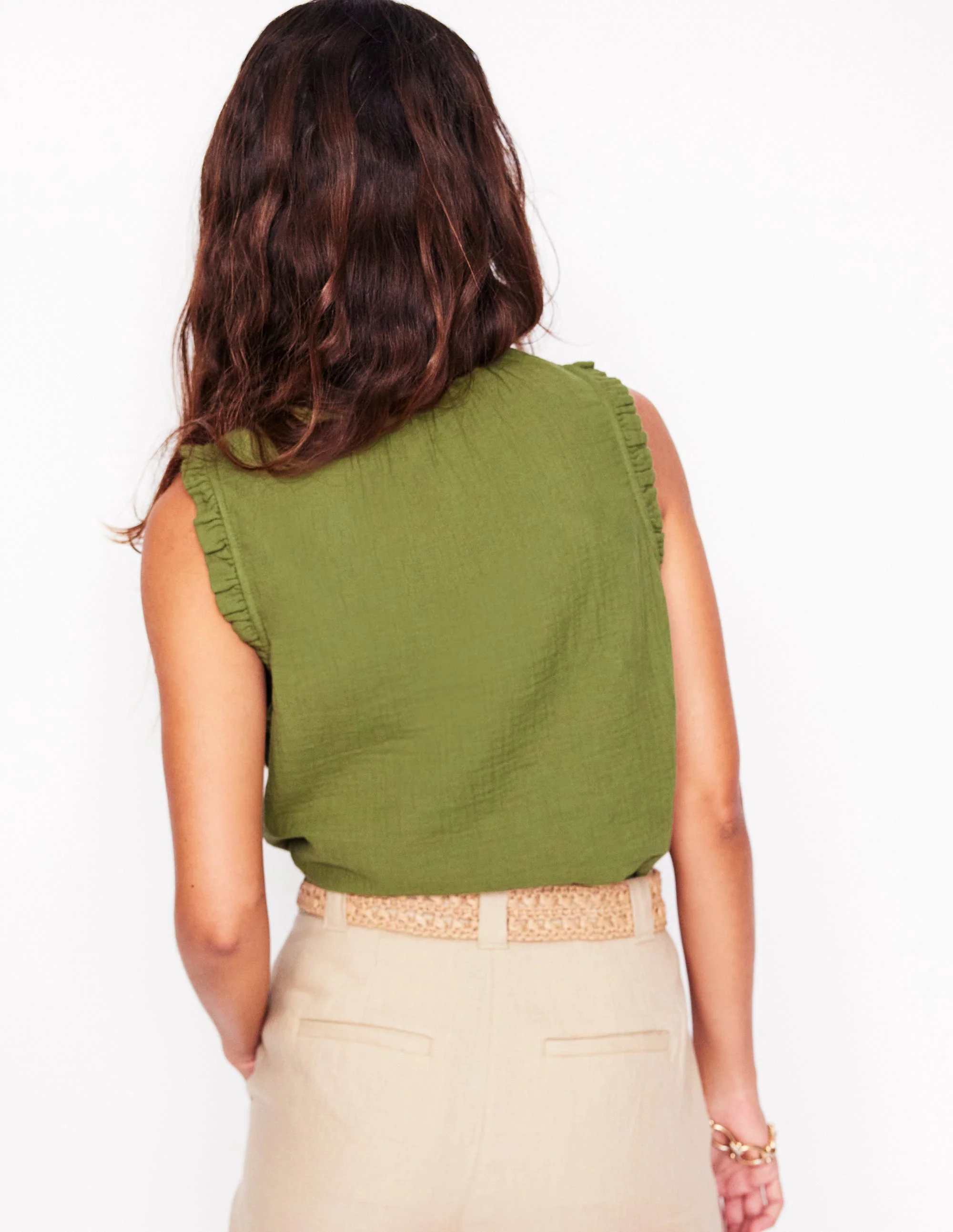 Sophie Ruffle Double Cloth Top-Olive Green - Image 5