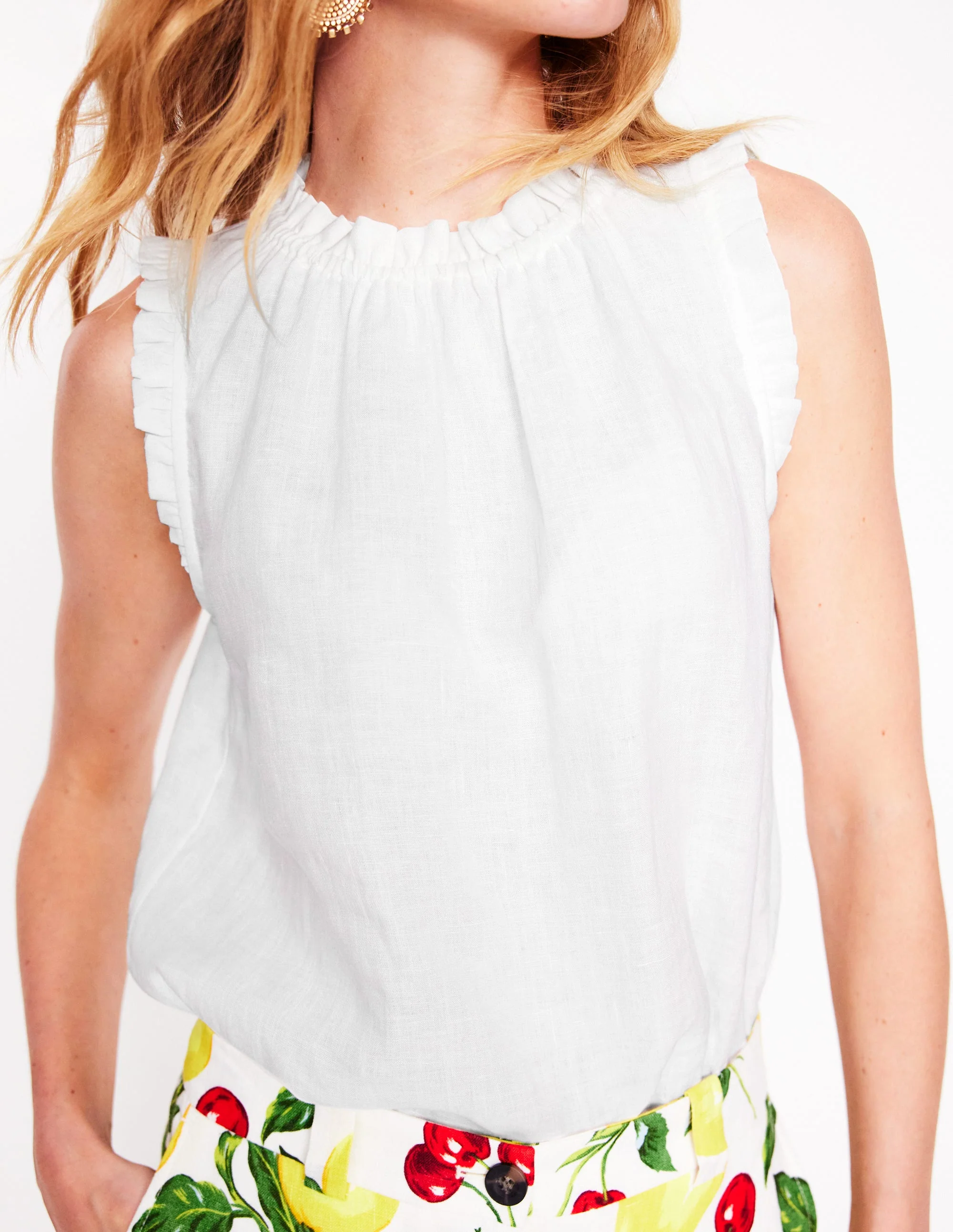 Sophie Ruffle Linen Top-White - Image 2