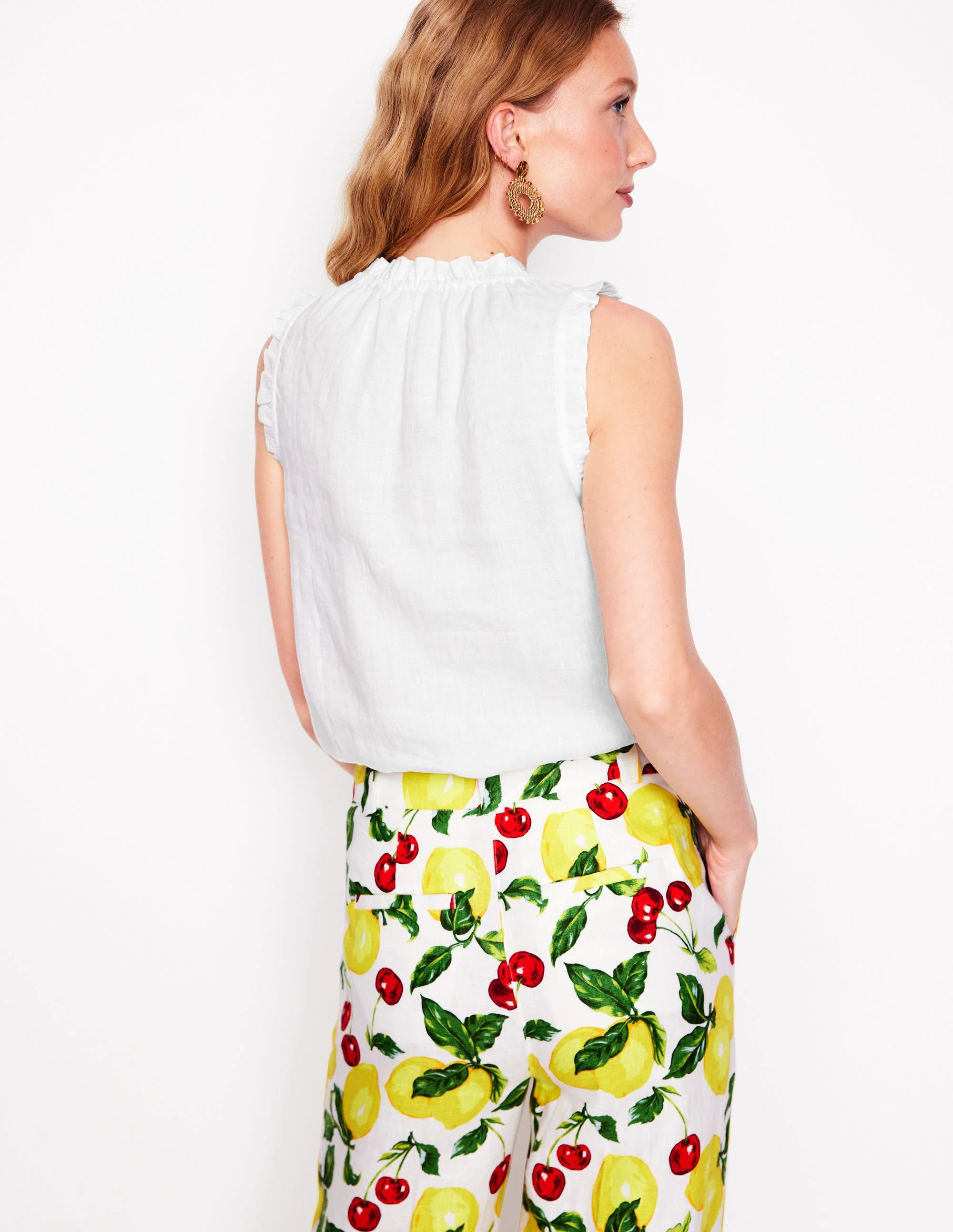 Sophie Ruffle Linen Top-White - Image 3