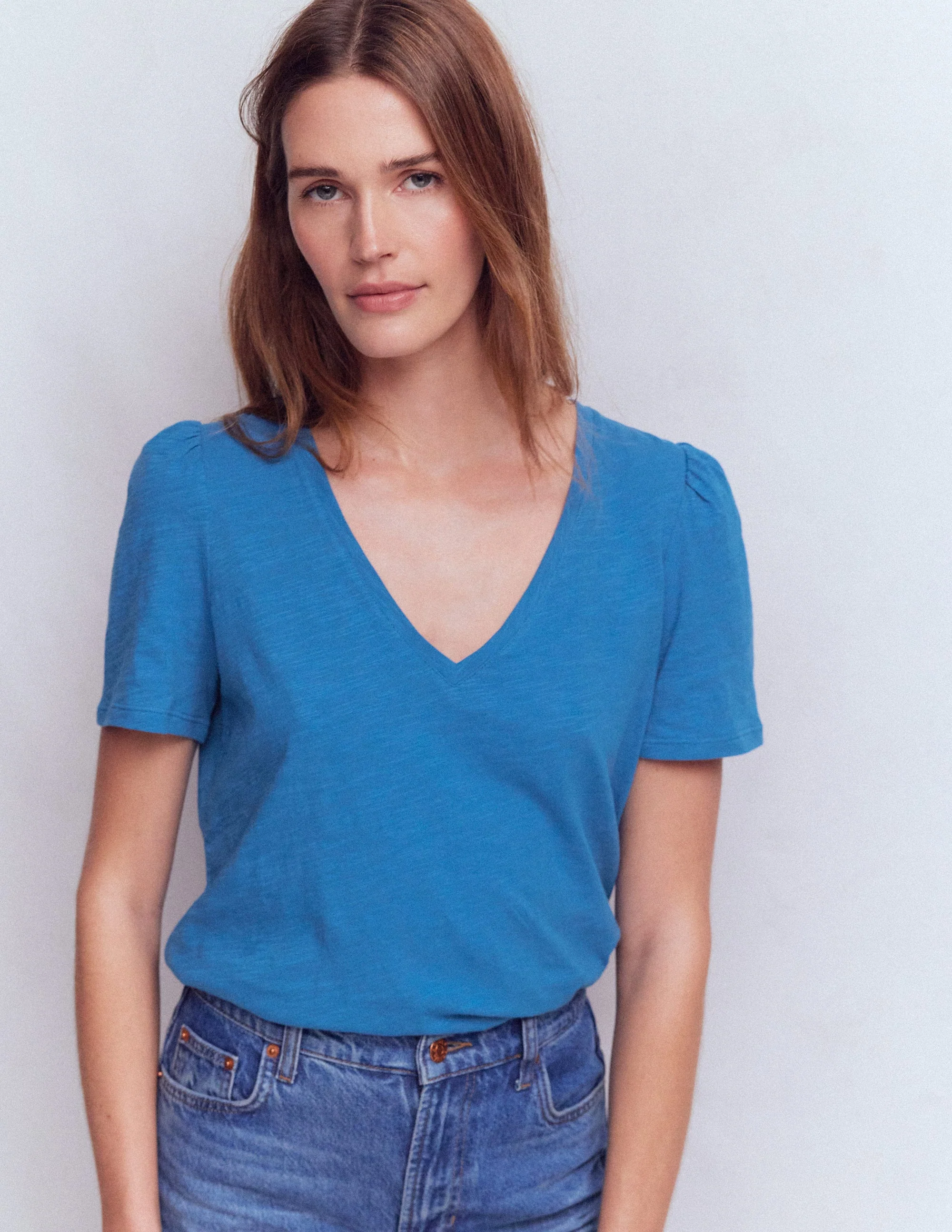 Sophie V-Neck Slub T-shirt-Vallarta Blue - Image 4