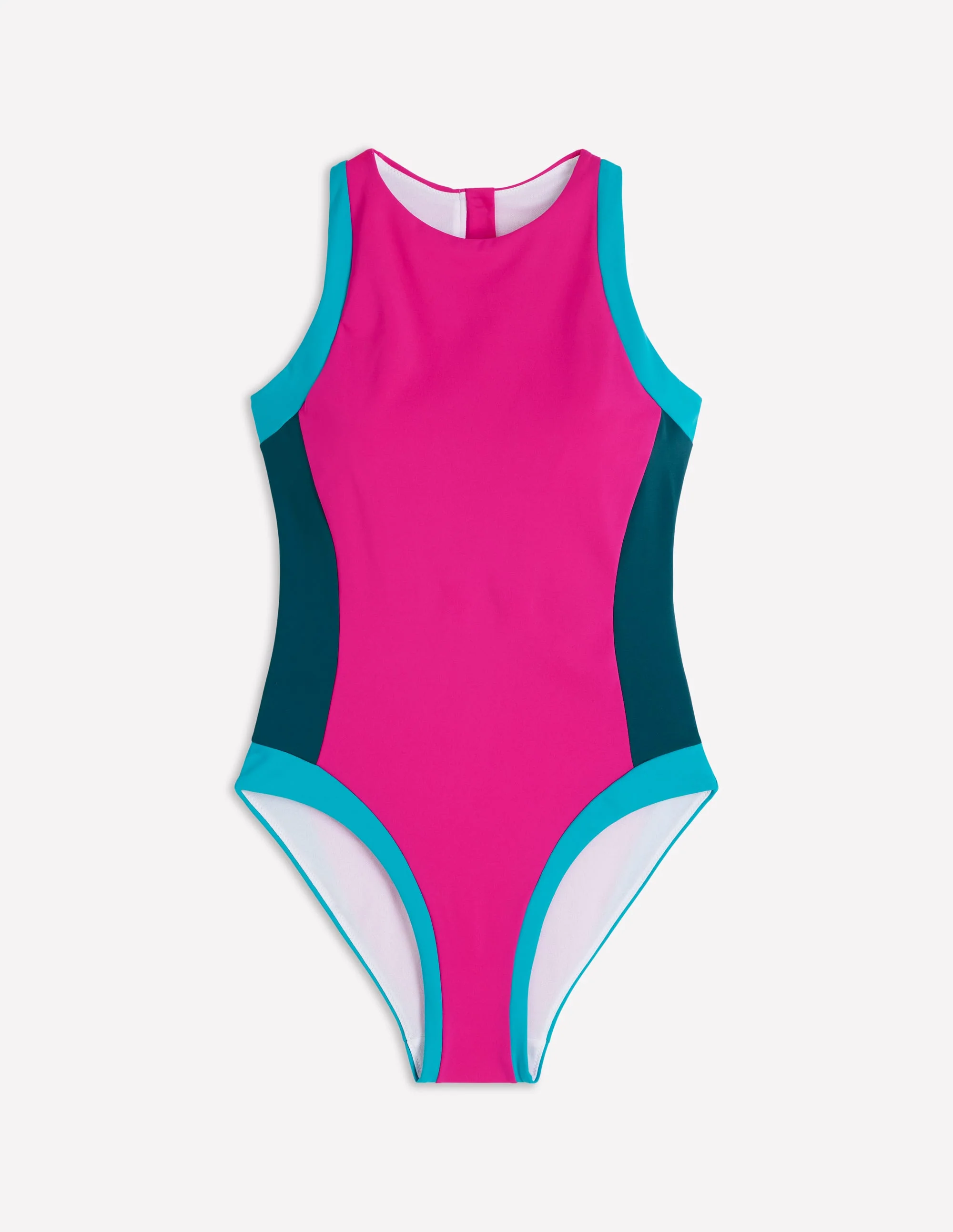 Sporty Rash Guard Swimsuit-Pink, Colourblock - Image 6