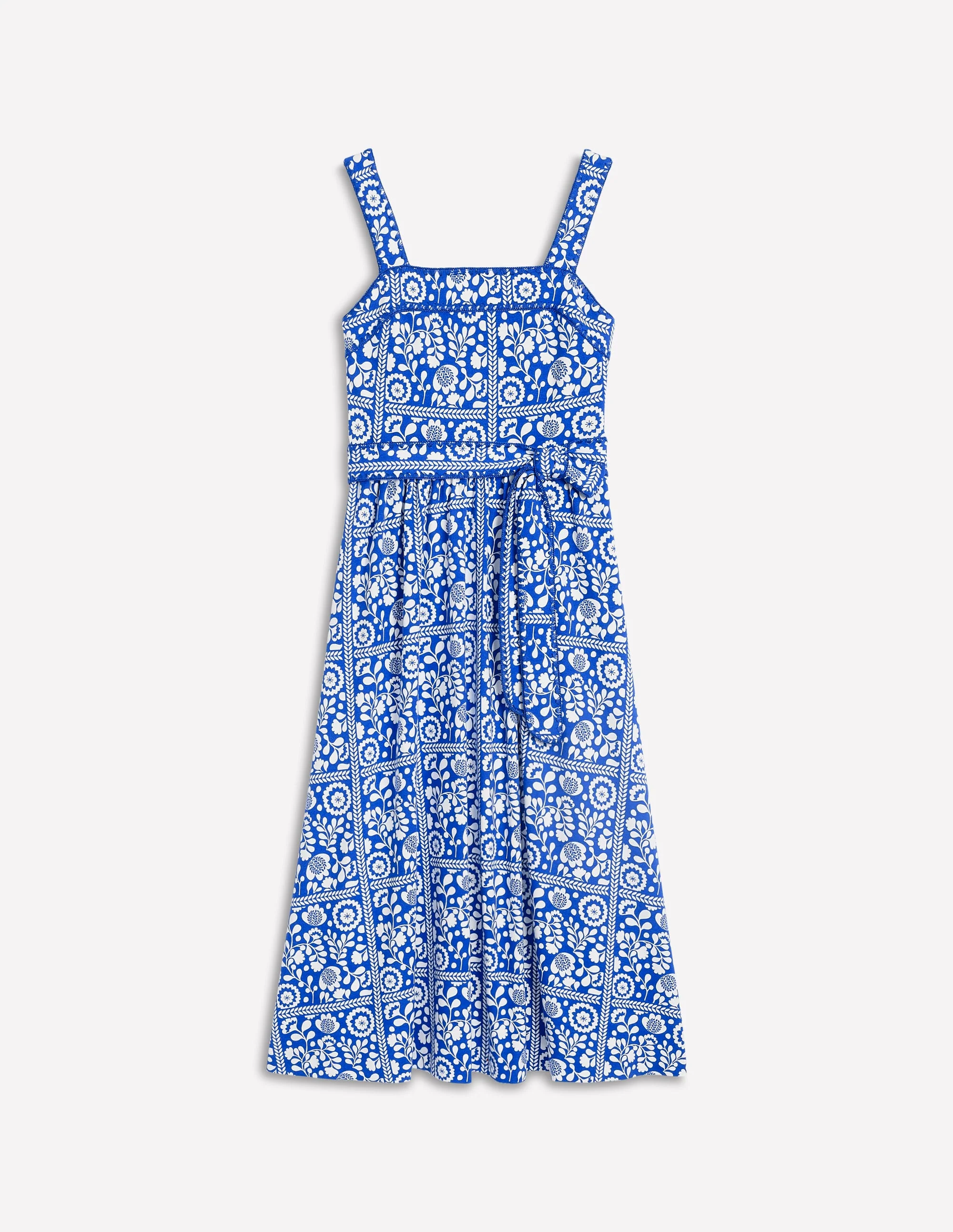 Square Neck Seam Midi Dress-Gallery Blue, Vine Tile - Image 5