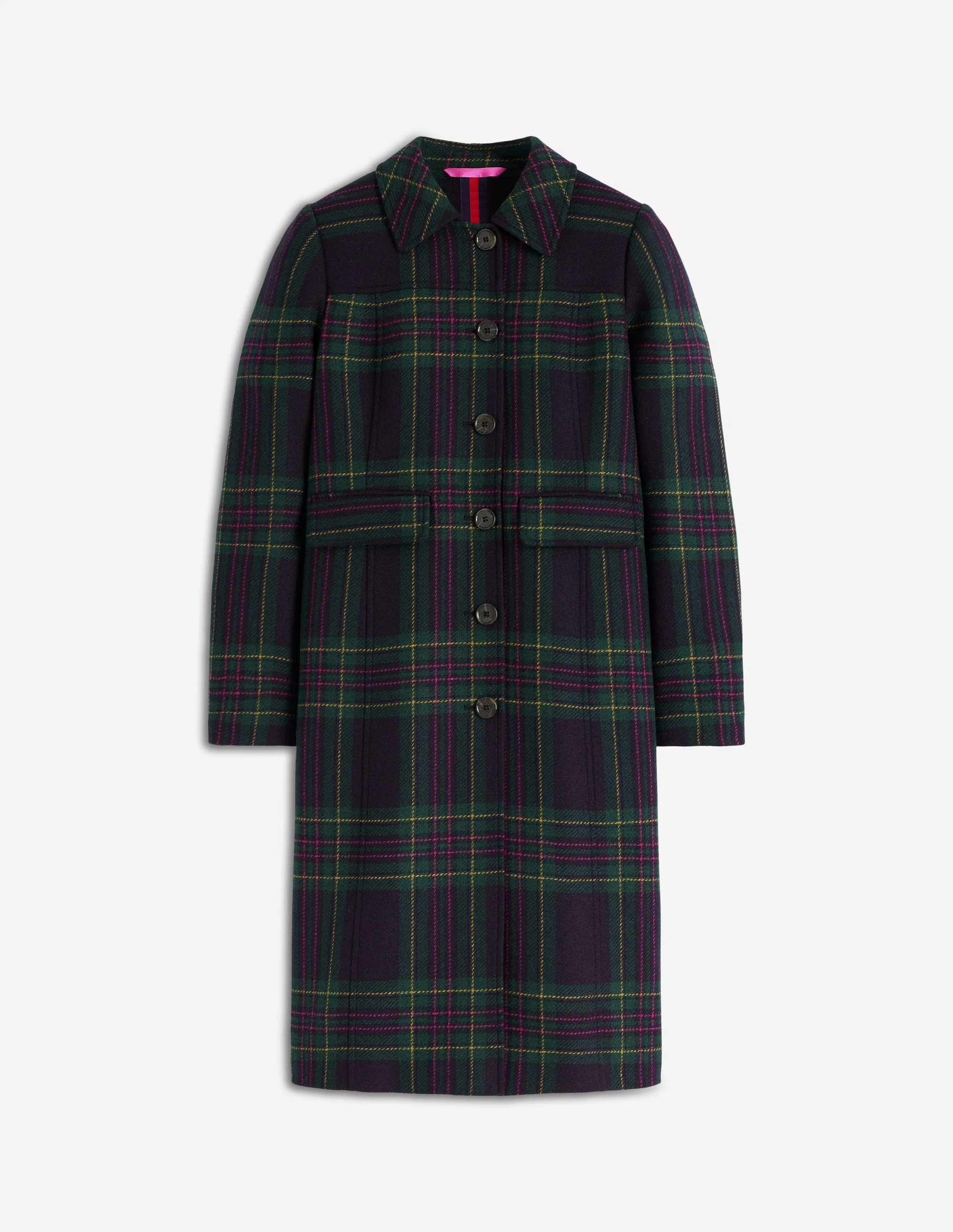 St Albans Fitted Coat-Navy & Green Tonal Check - Image 6