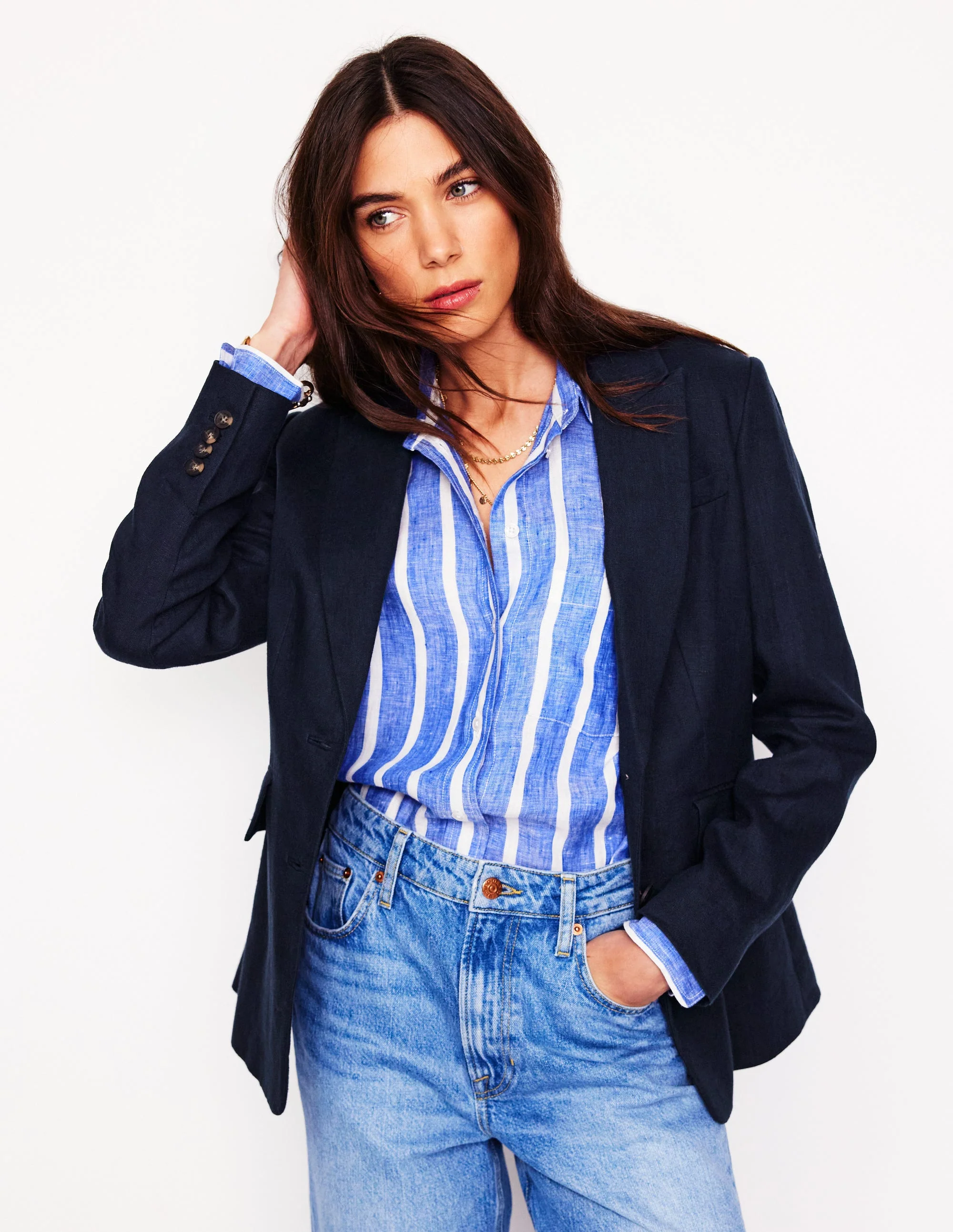 Stamford Linen Blazer-Navy