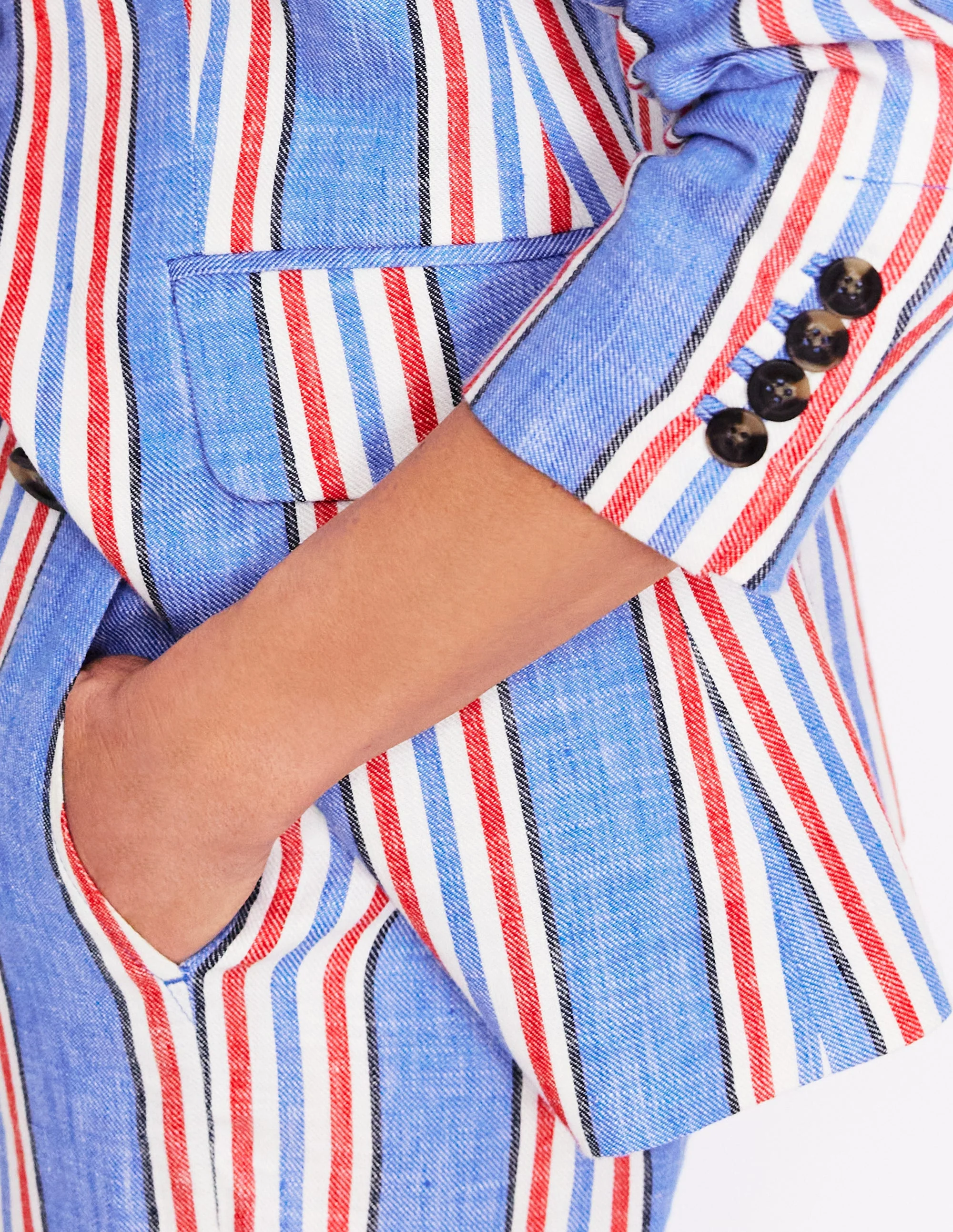 Stamford Linen Blazer-Peacock Plume, Red Stripe - Image 3
