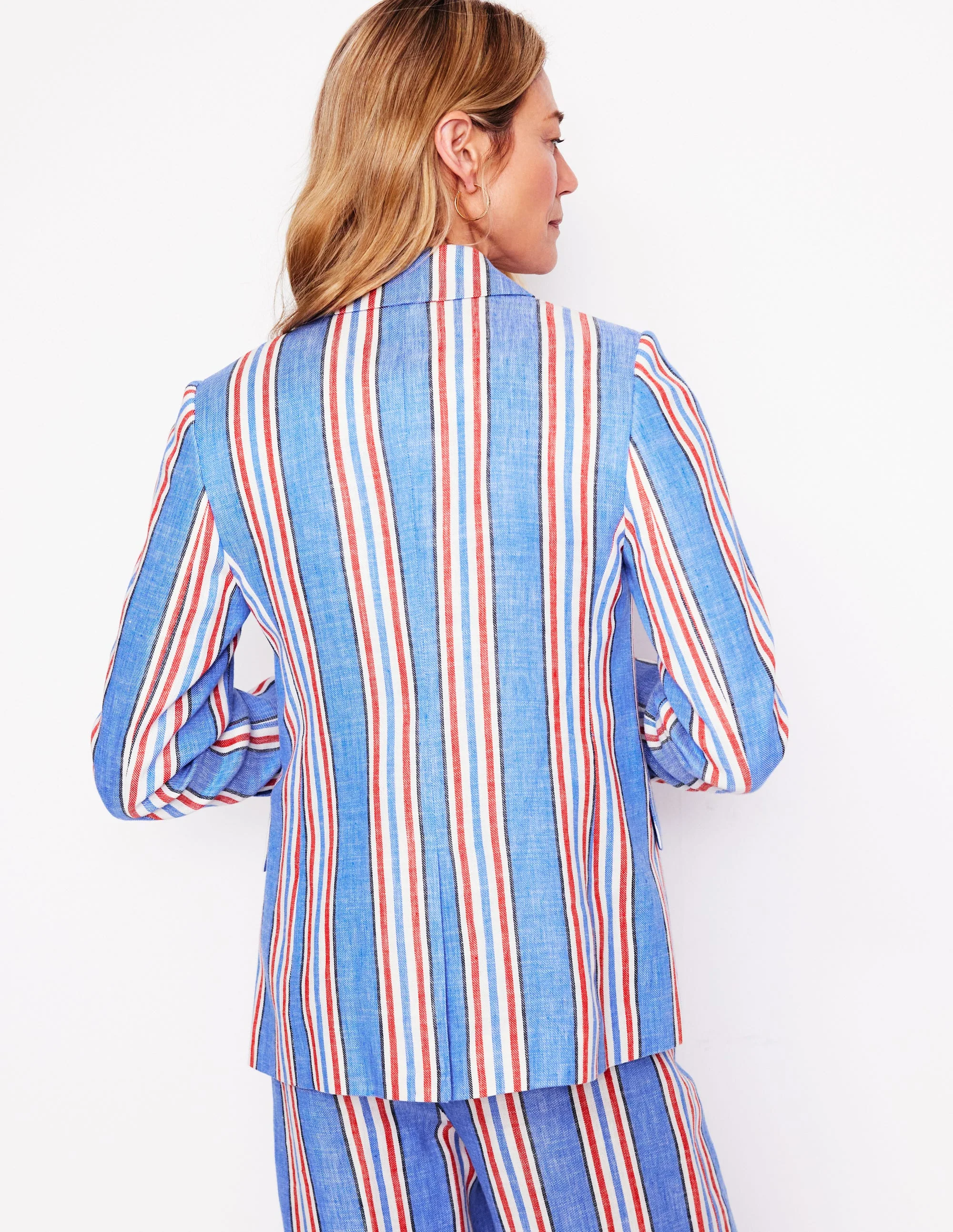Stamford Linen Blazer-Peacock Plume, Red Stripe - Image 4