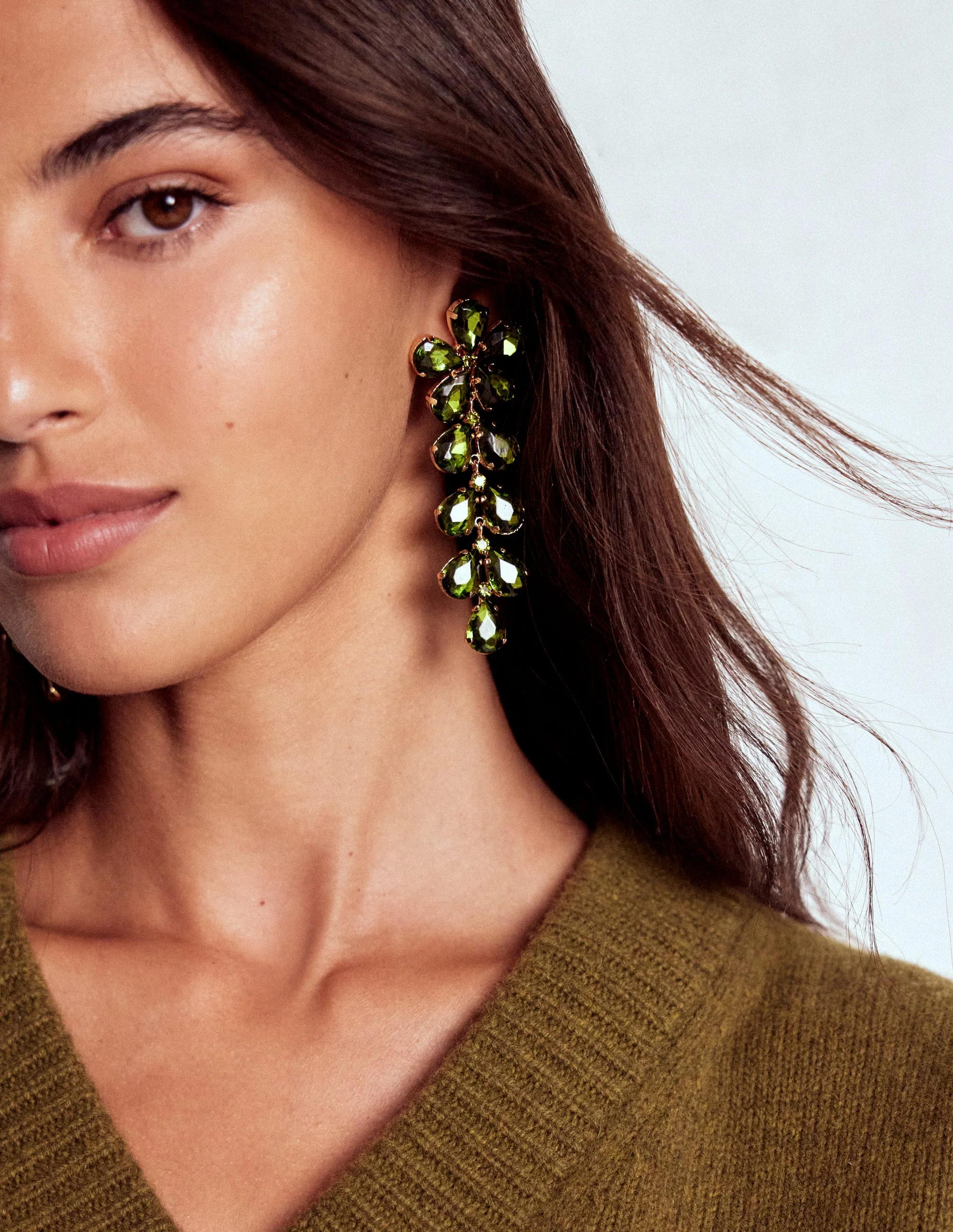 Statement Jewel Drop Earrings-Green - Image 2
