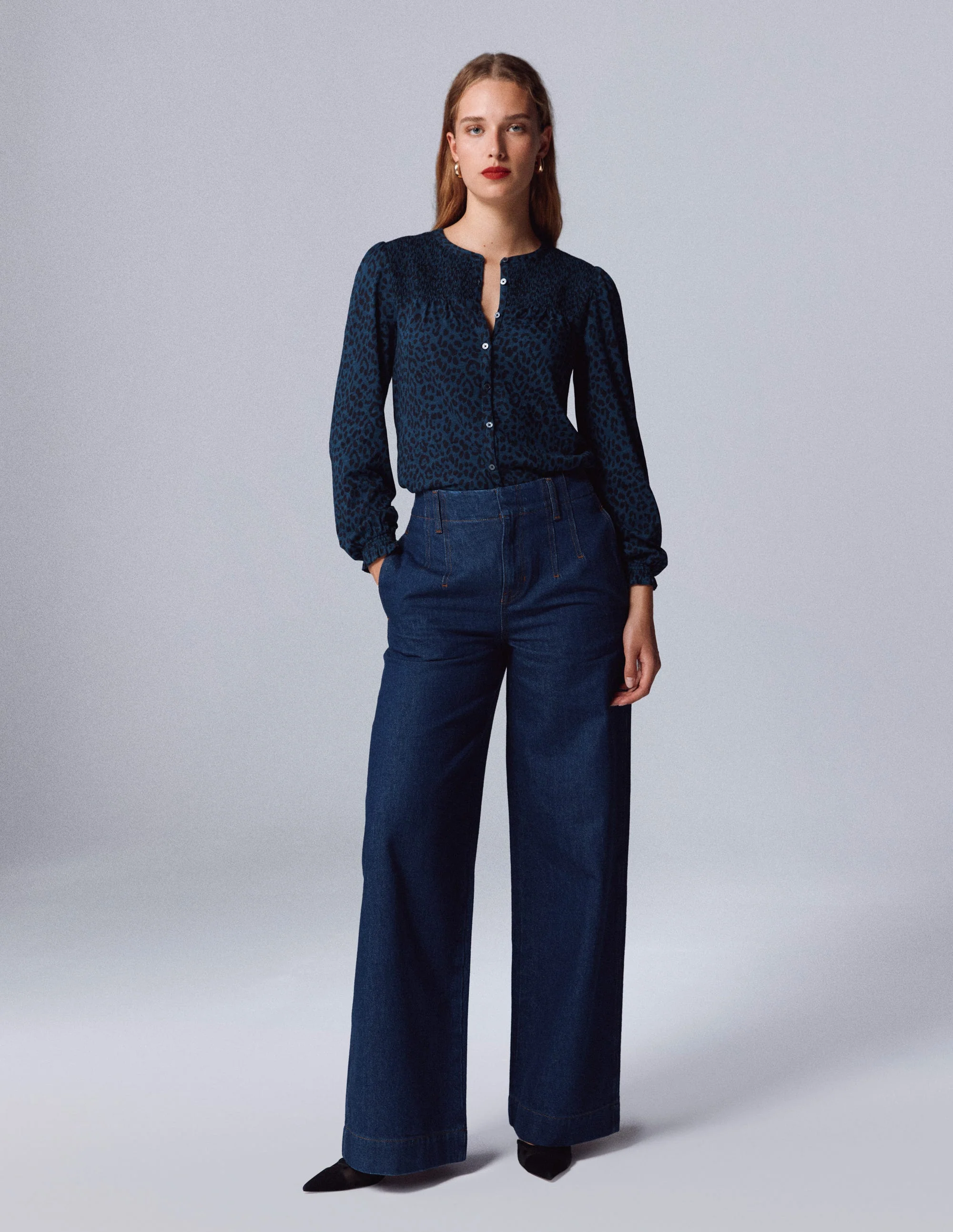 Stitch Detail Wide Leg Jeans-Indigo - Image 6