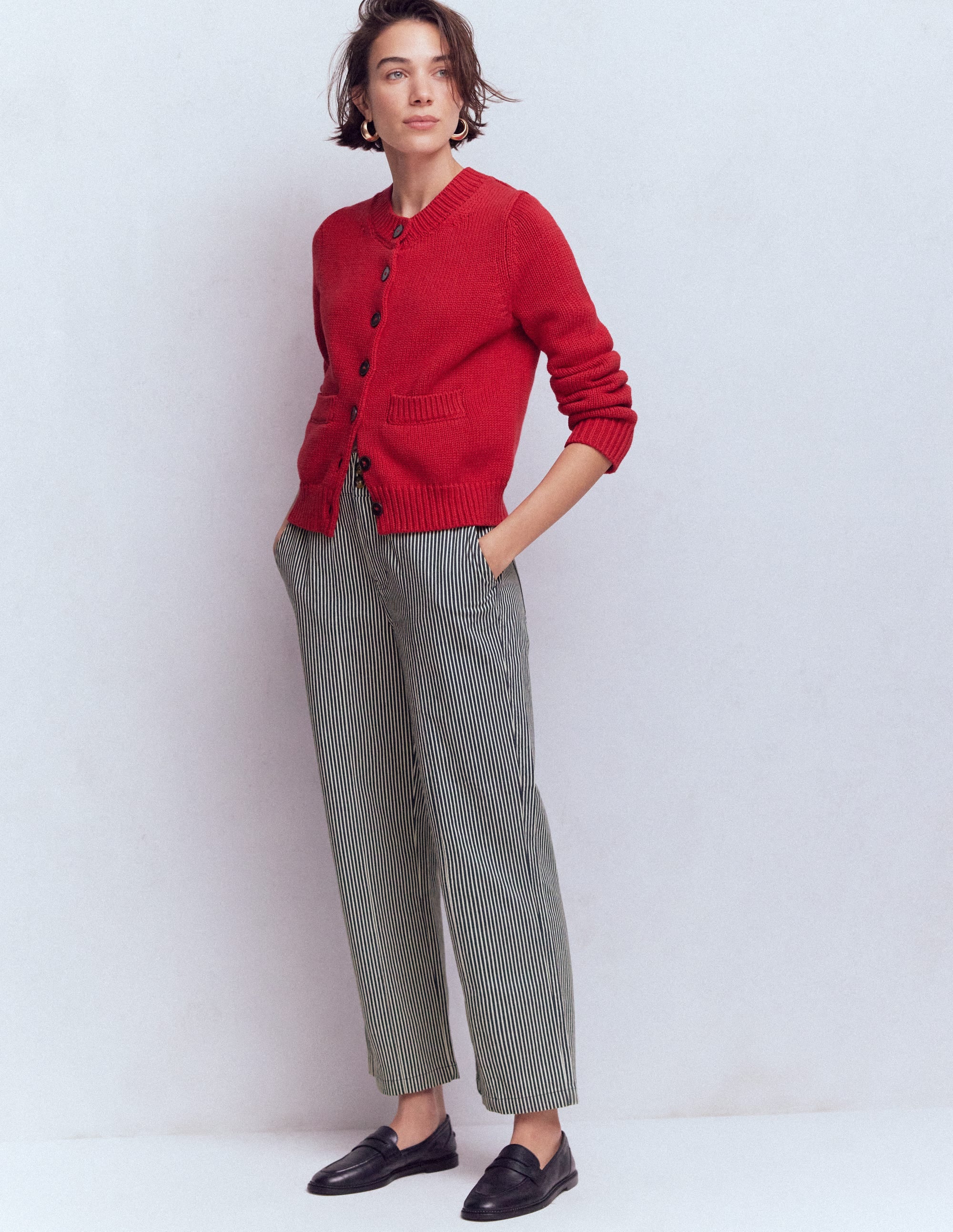 Straight Leg Chino Trousers-Blue and Ivory Stripe