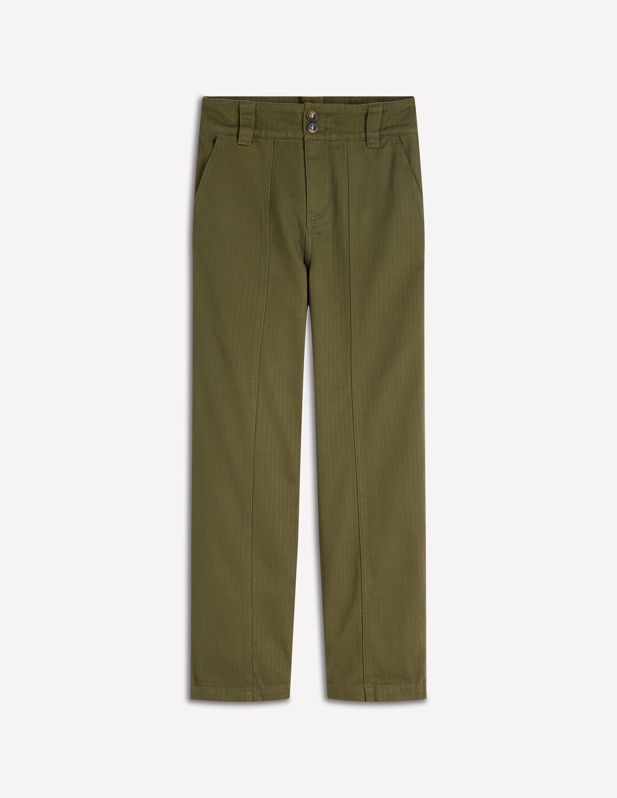 Straight Leg Chino Trousers-Woodland Green Herringbone - Image 5