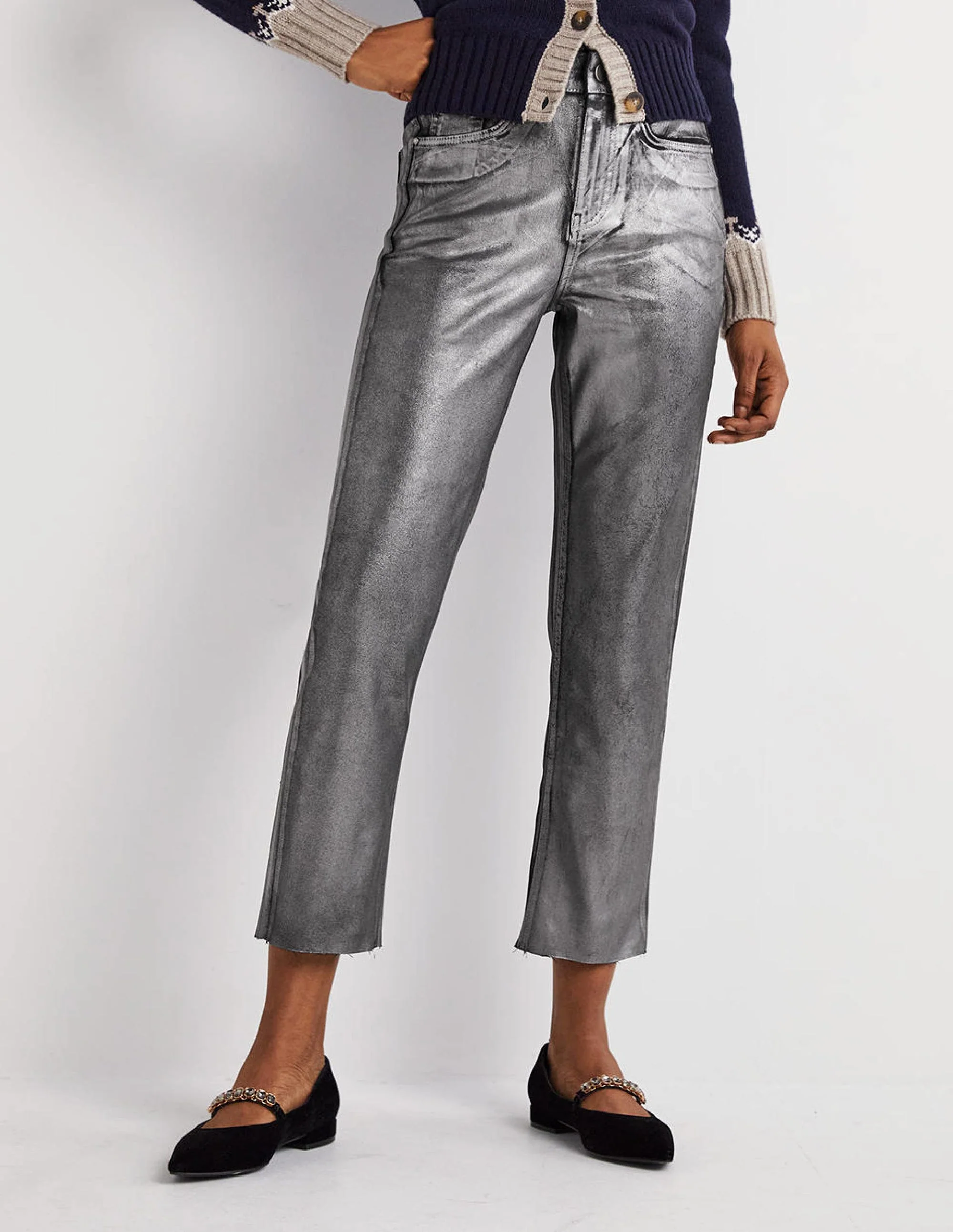 Straight Leg Metallic Trousers-Party Gunmetal Metallic - Image 5