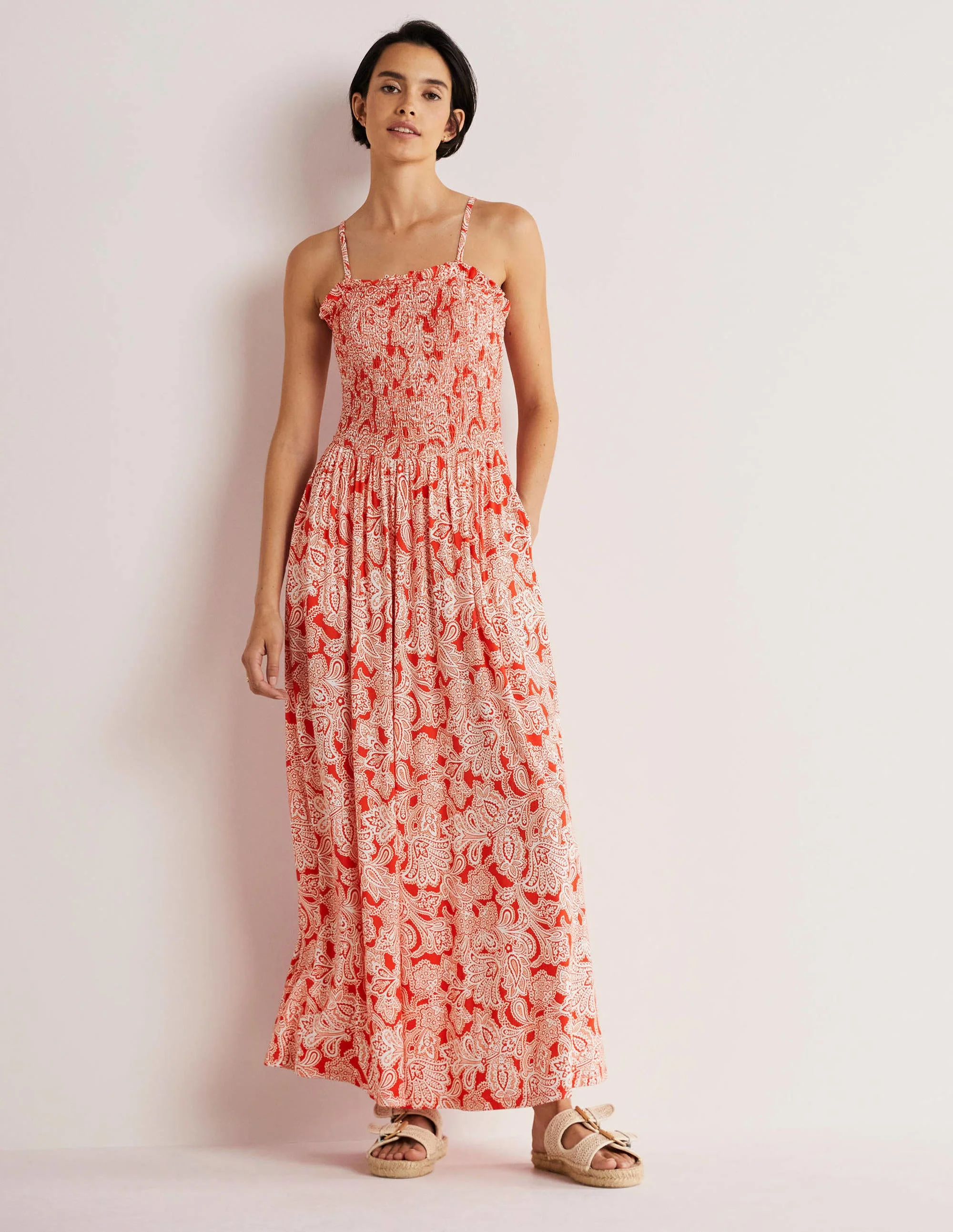 Strapless Jersey Maxi Dress-Firecracker, Paisley Bud