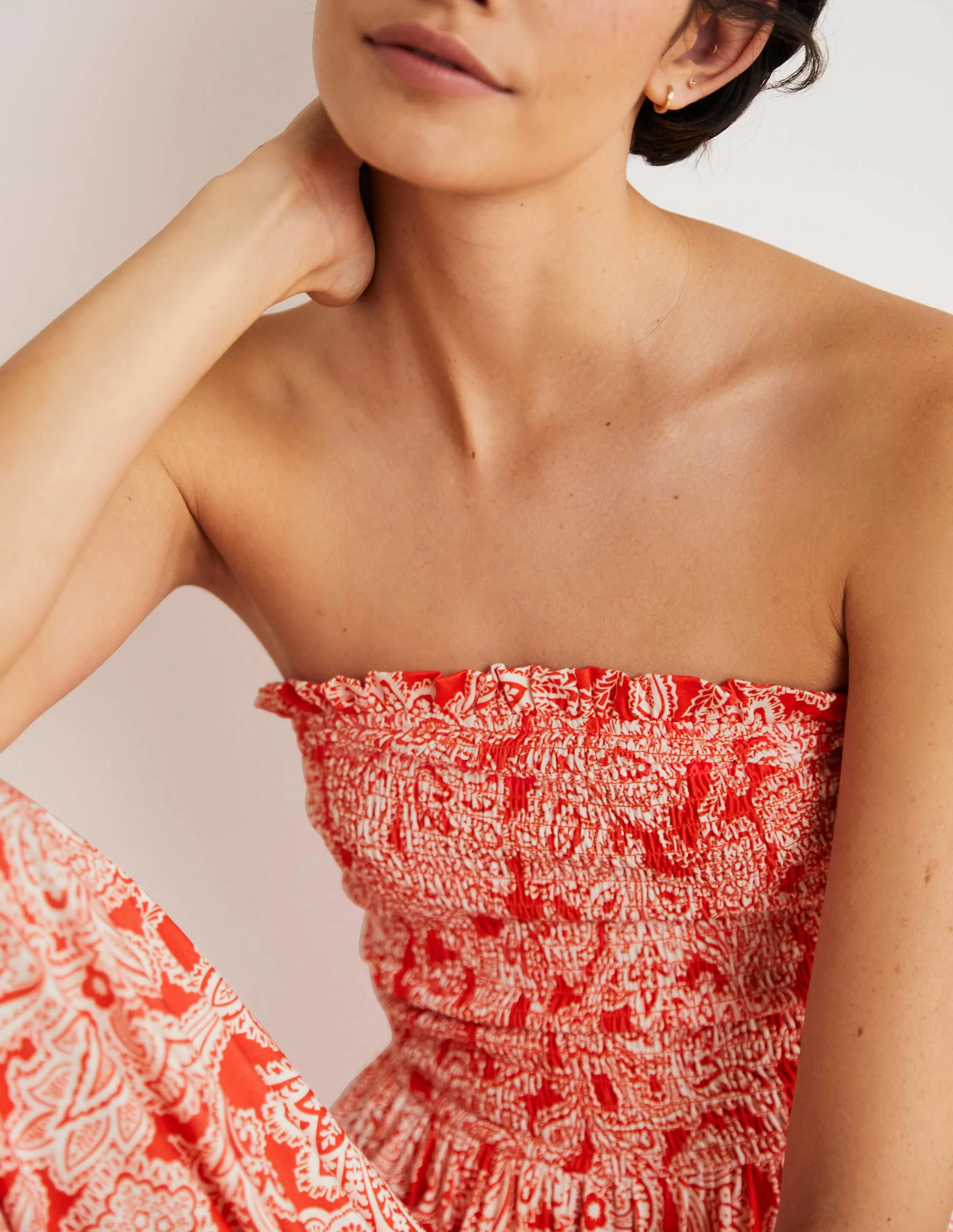 Strapless Jersey Maxi Dress-Firecracker, Paisley Bud - Image 2
