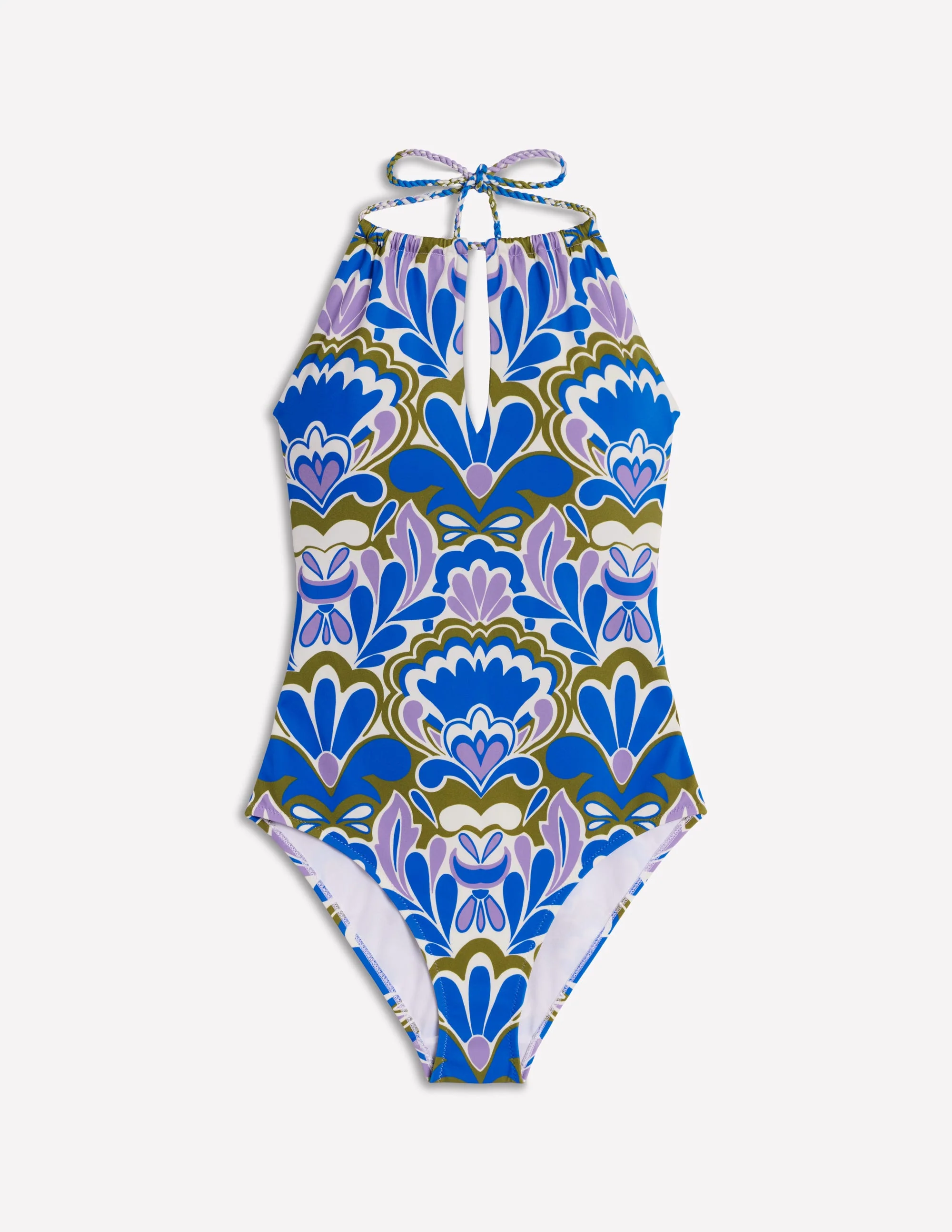 String High Neck Swimsuit-Kingfisher Blue, Freesia Stamp - Image 6