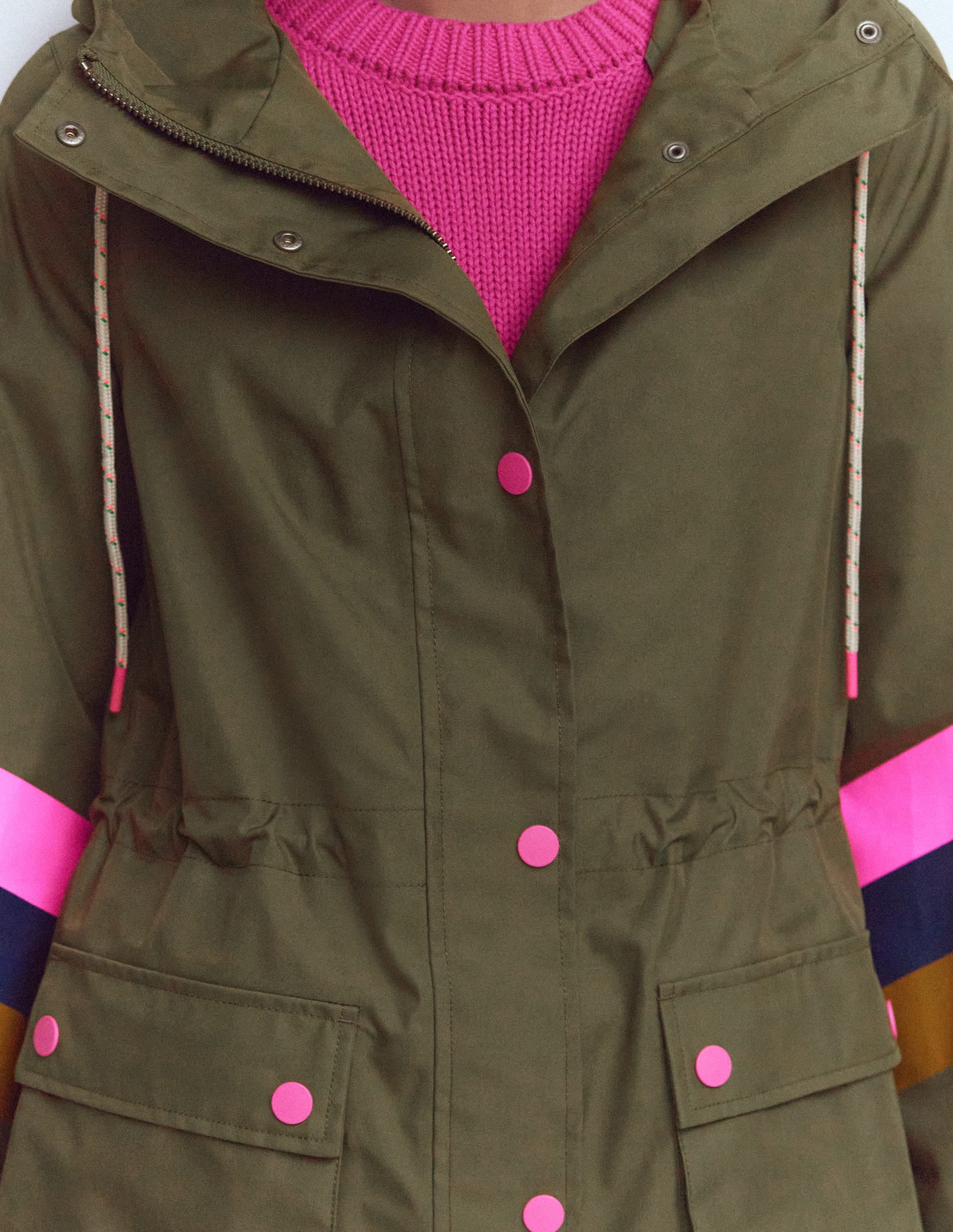Striped Longline Rain Mac-Woodland Green Stripe - Image 2