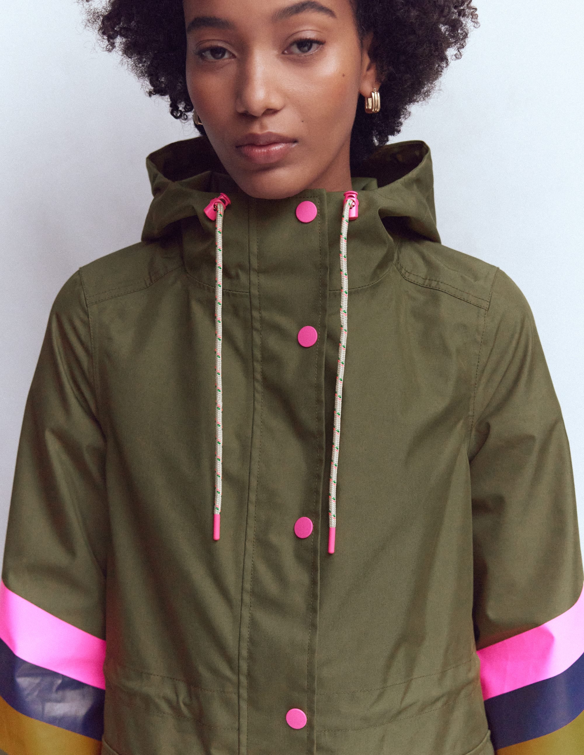 Striped Longline Rain Mac-Woodland Green Stripe - Image 5
