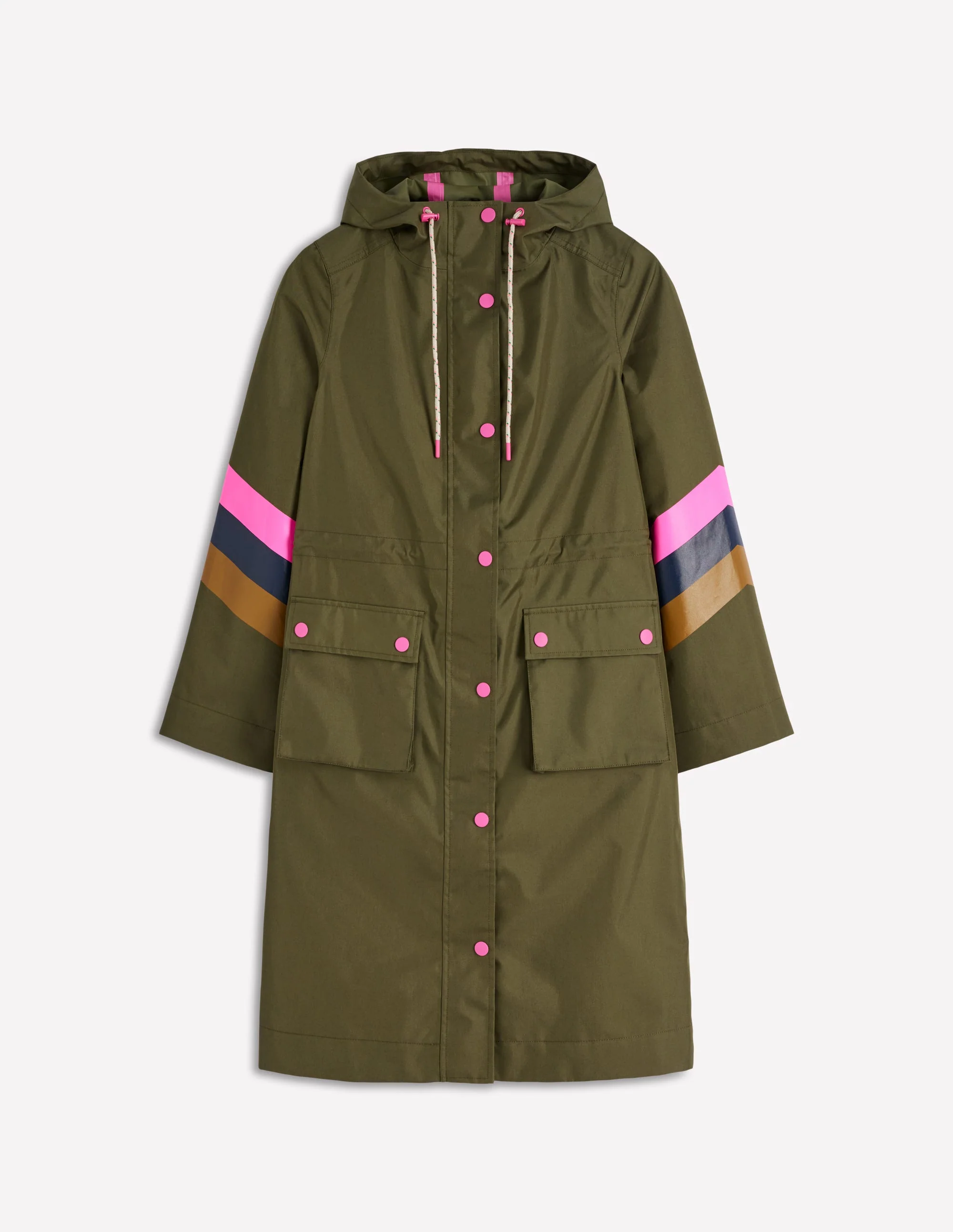 Striped Longline Rain Mac-Woodland Green Stripe - Image 7
