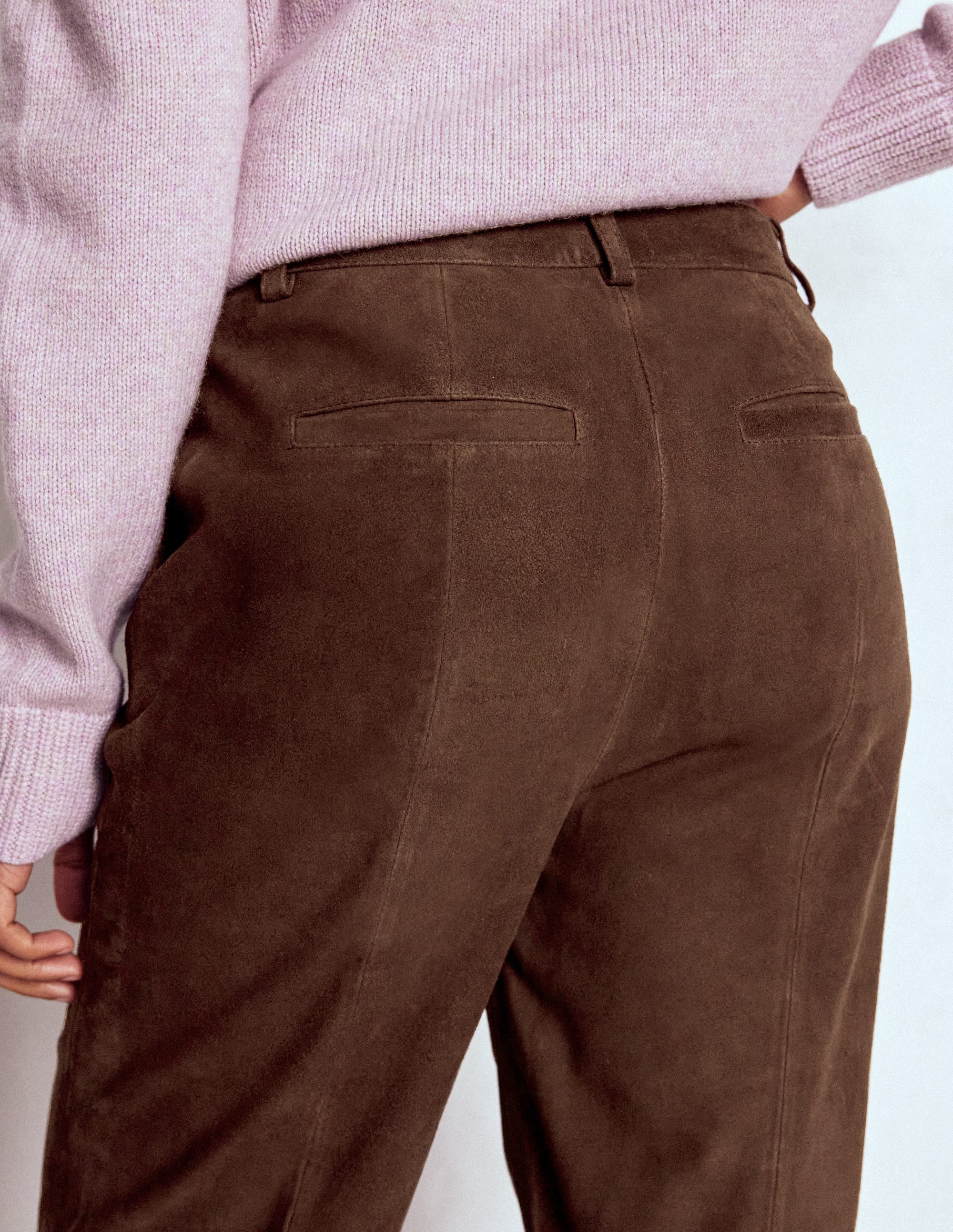 Suede Straight Leg Trousers-Dark Chocolate - Image 2