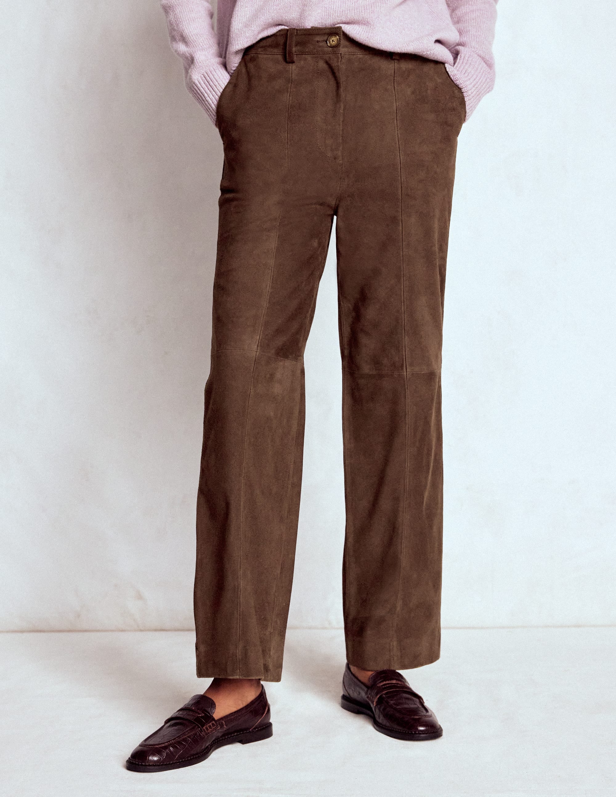 Suede Straight Leg Trousers-Dark Chocolate - Image 5