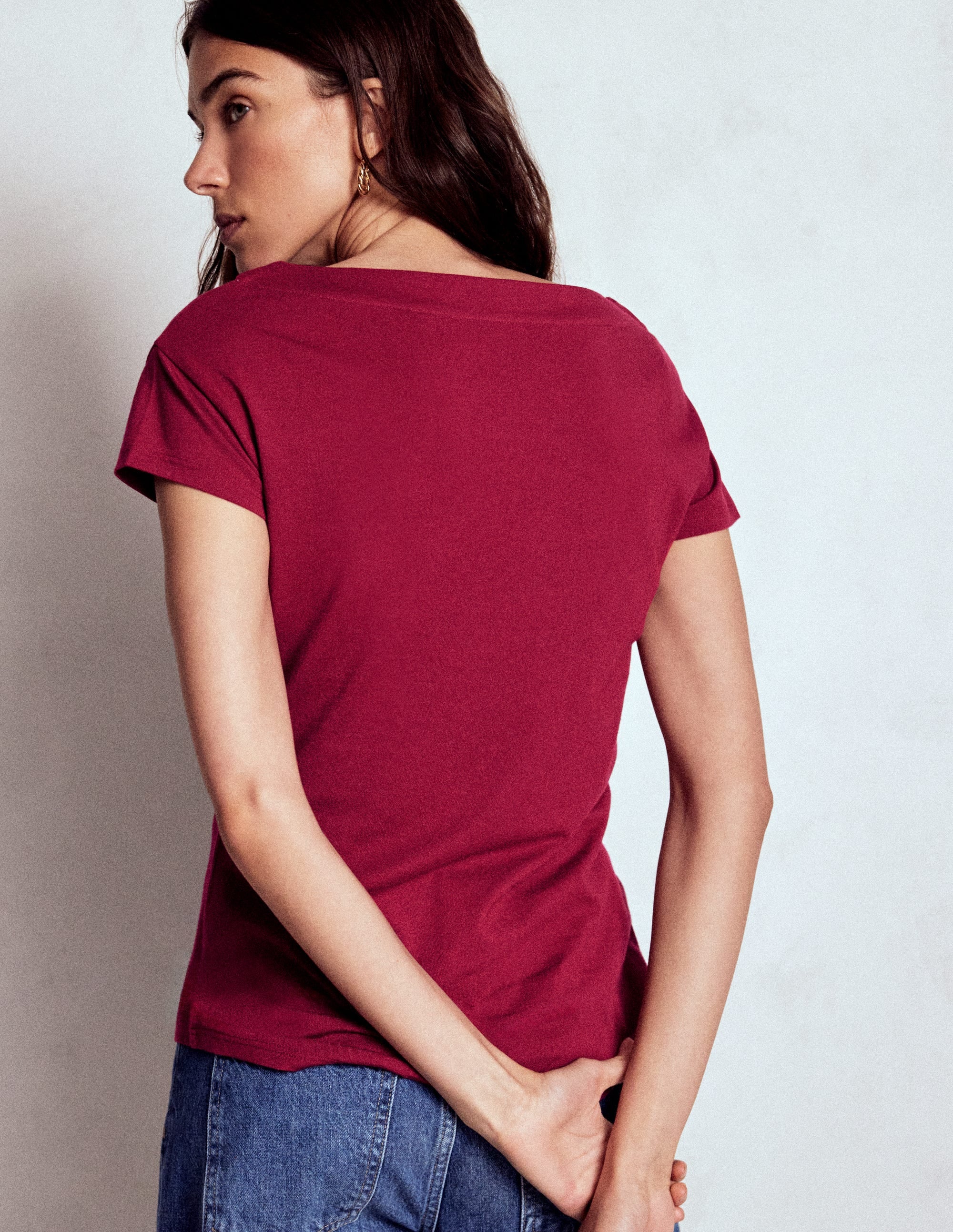 Supersoft Boat Neck T-Shirt-Burgundy Red - Image 3