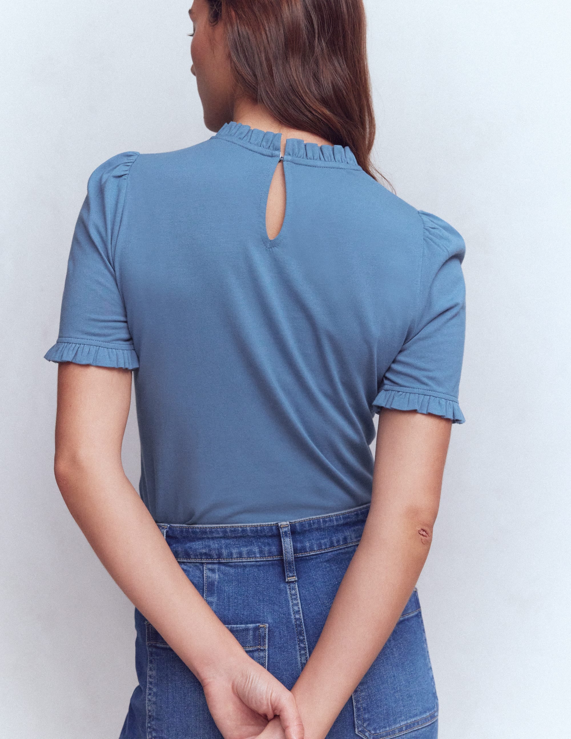 Supersoft Frill Detail T-shirt-Captains Blue - Image 3