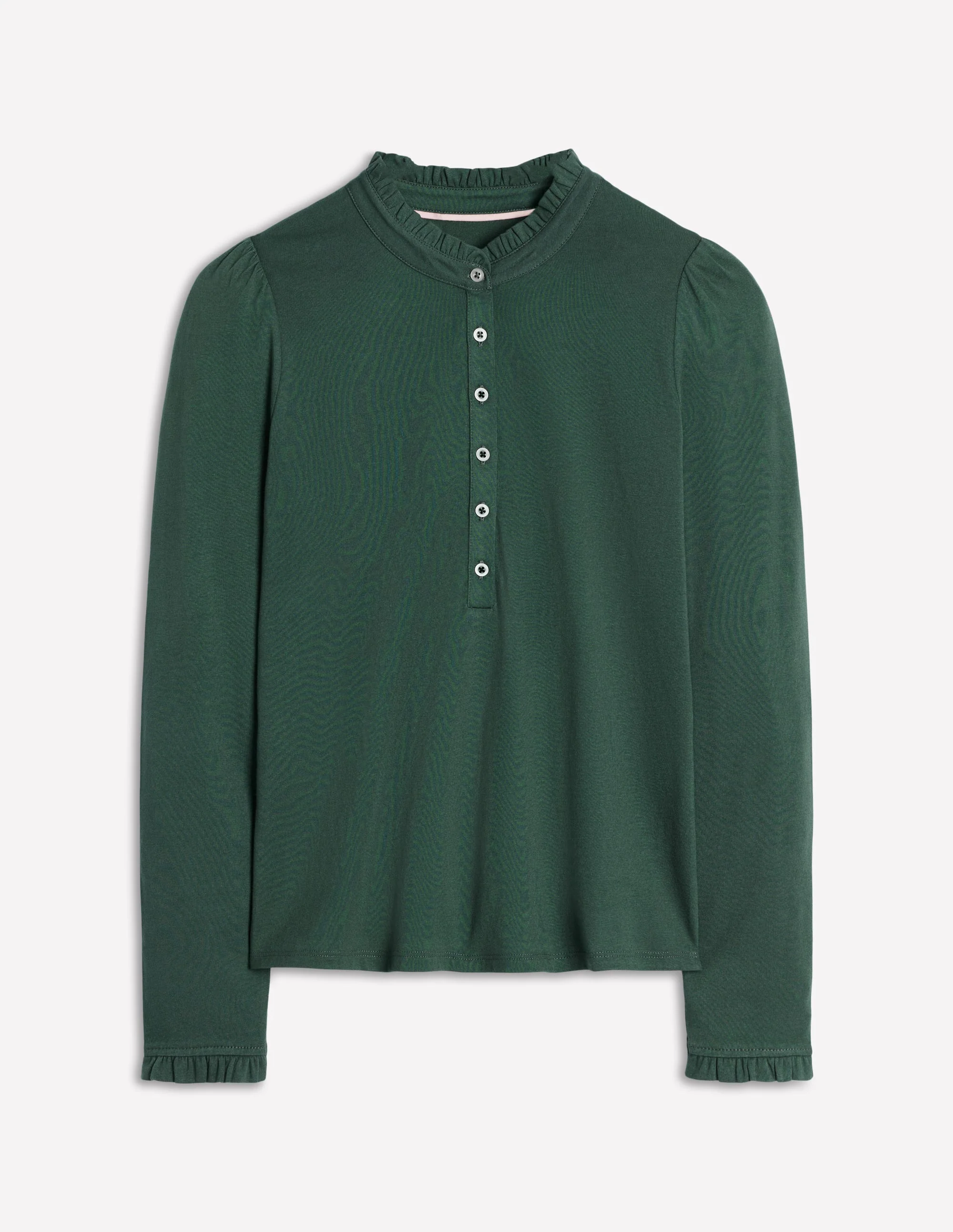 Supersoft Frill Henley Top-Green Pine - Image 5