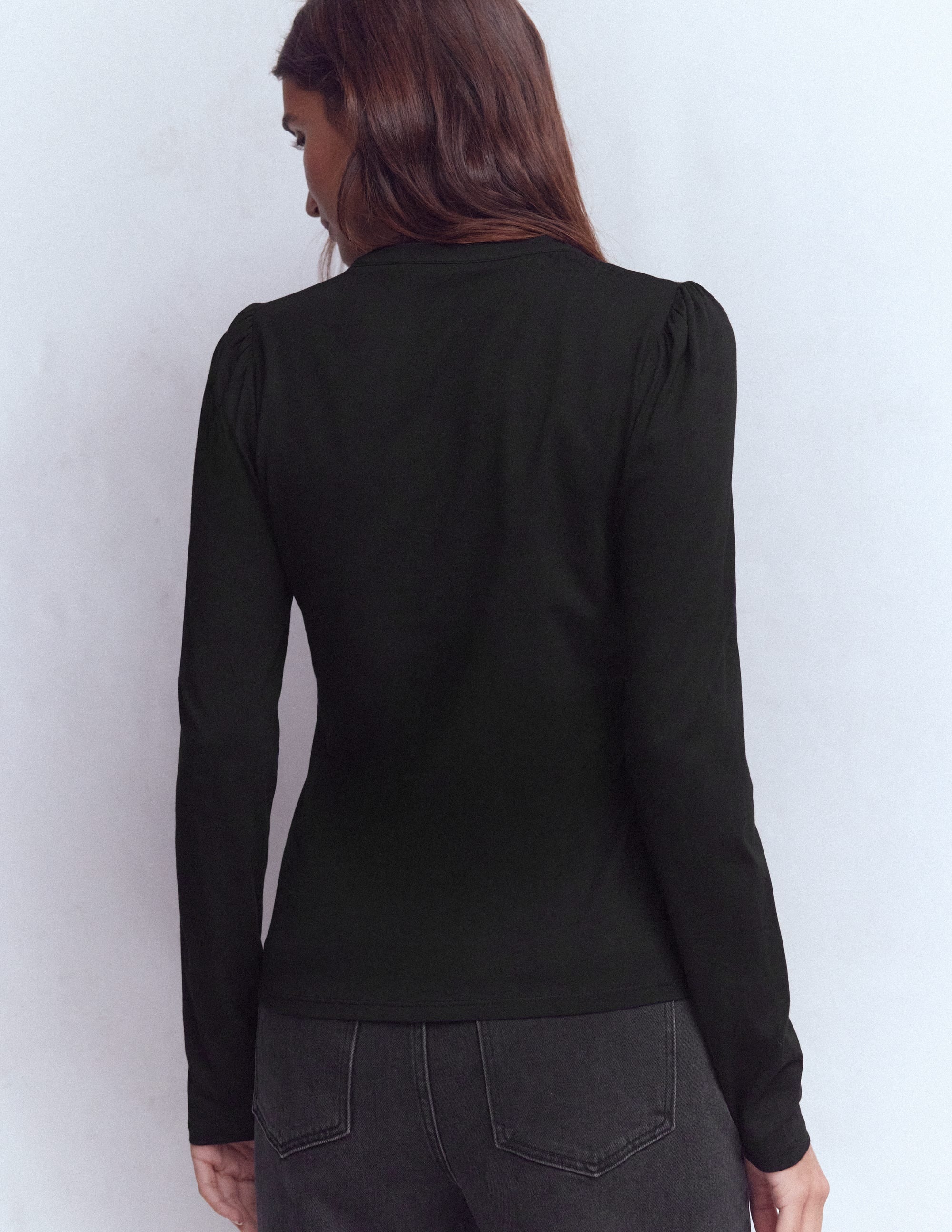 Supersoft Open Neck Henley-Black - Image 3
