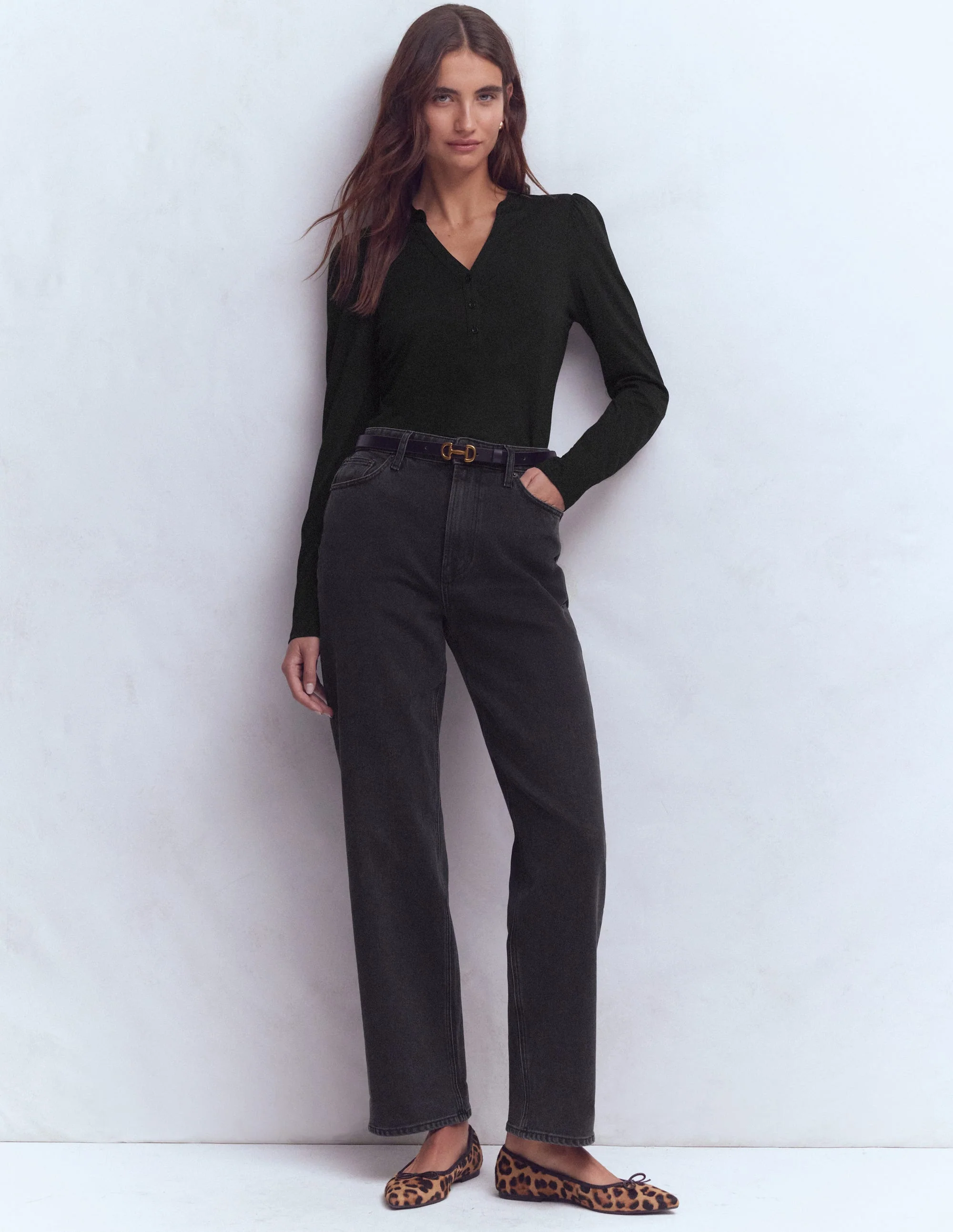 Supersoft Open Neck Henley-Black - Image 4