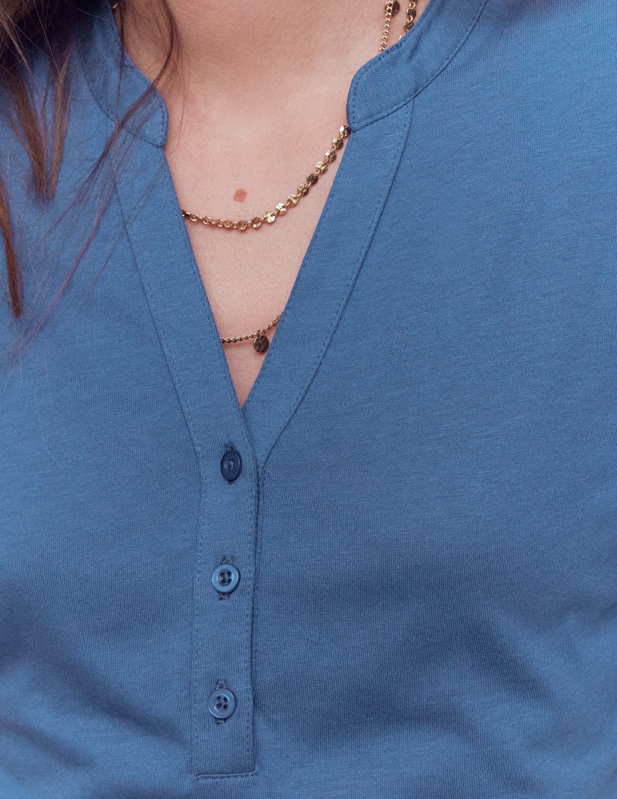 Supersoft Open Neck Henley-Denim Blue - Image 2