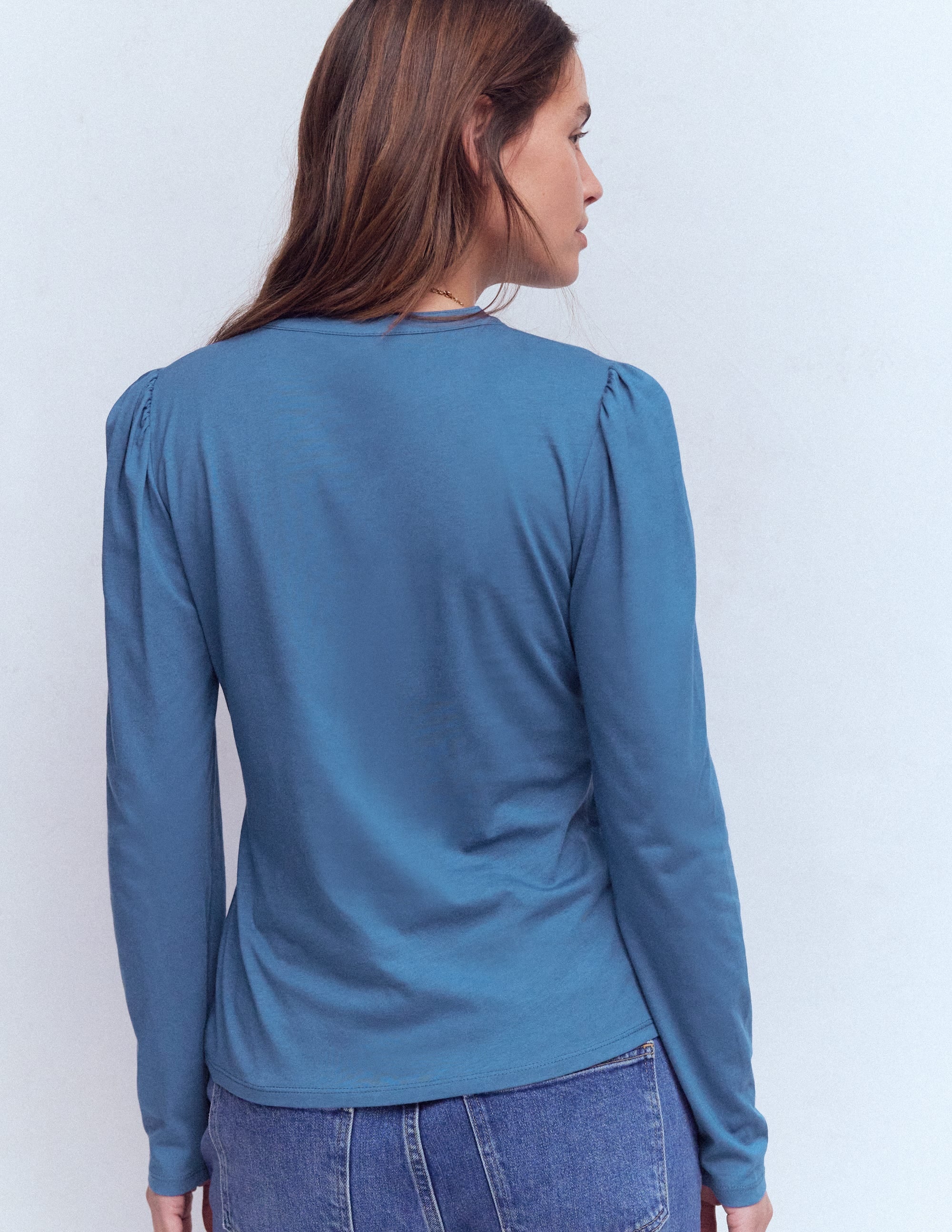 Supersoft Open Neck Henley-Denim Blue - Image 3