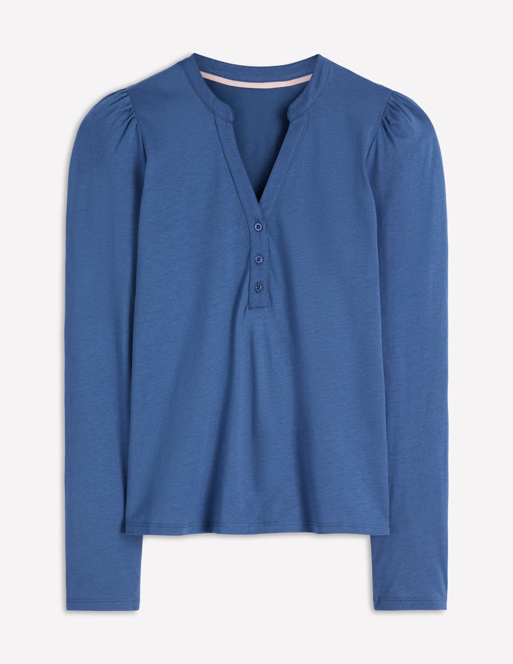 Supersoft Open Neck Henley-Denim Blue - Image 5