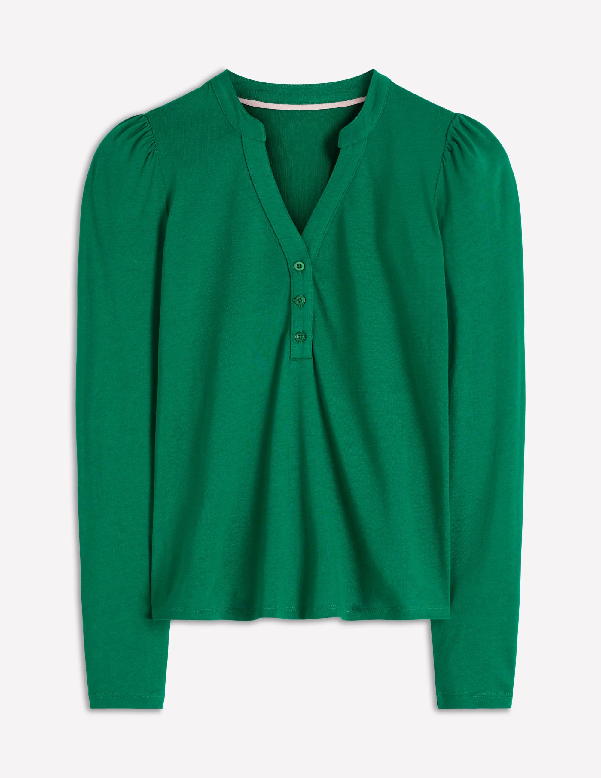 Supersoft Open Neck Henley-Jewel Green - Image 4