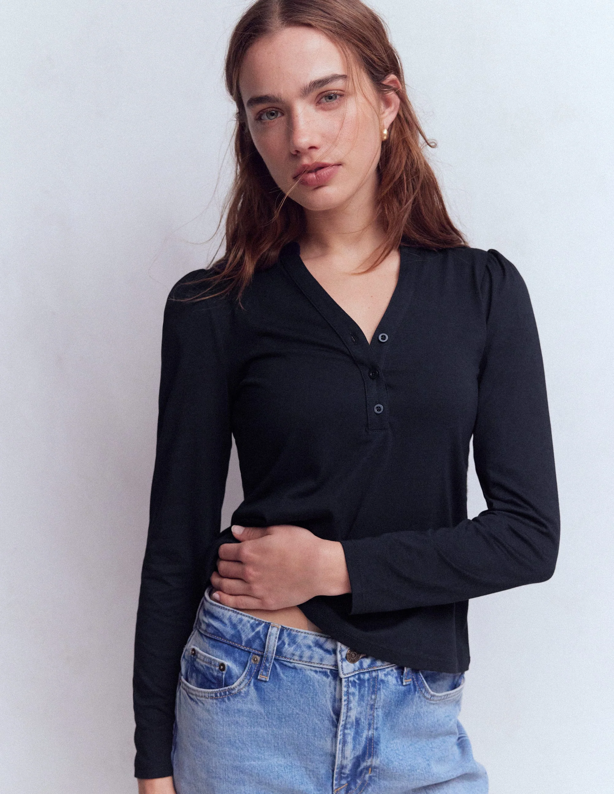 Supersoft Open Neck Henley-Navy - Image 4