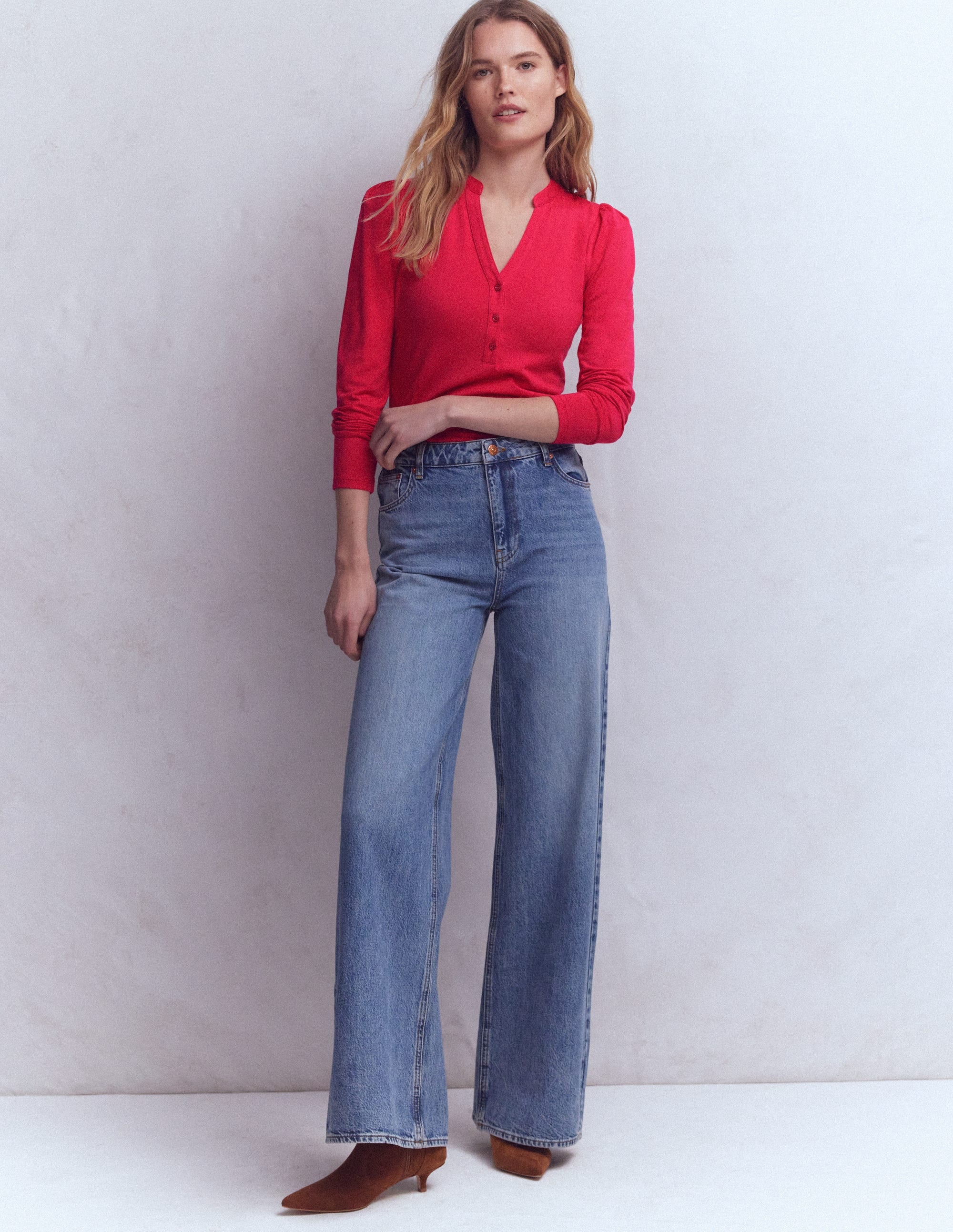 Supersoft Open Neck Henley-Pomegranate - Image 4